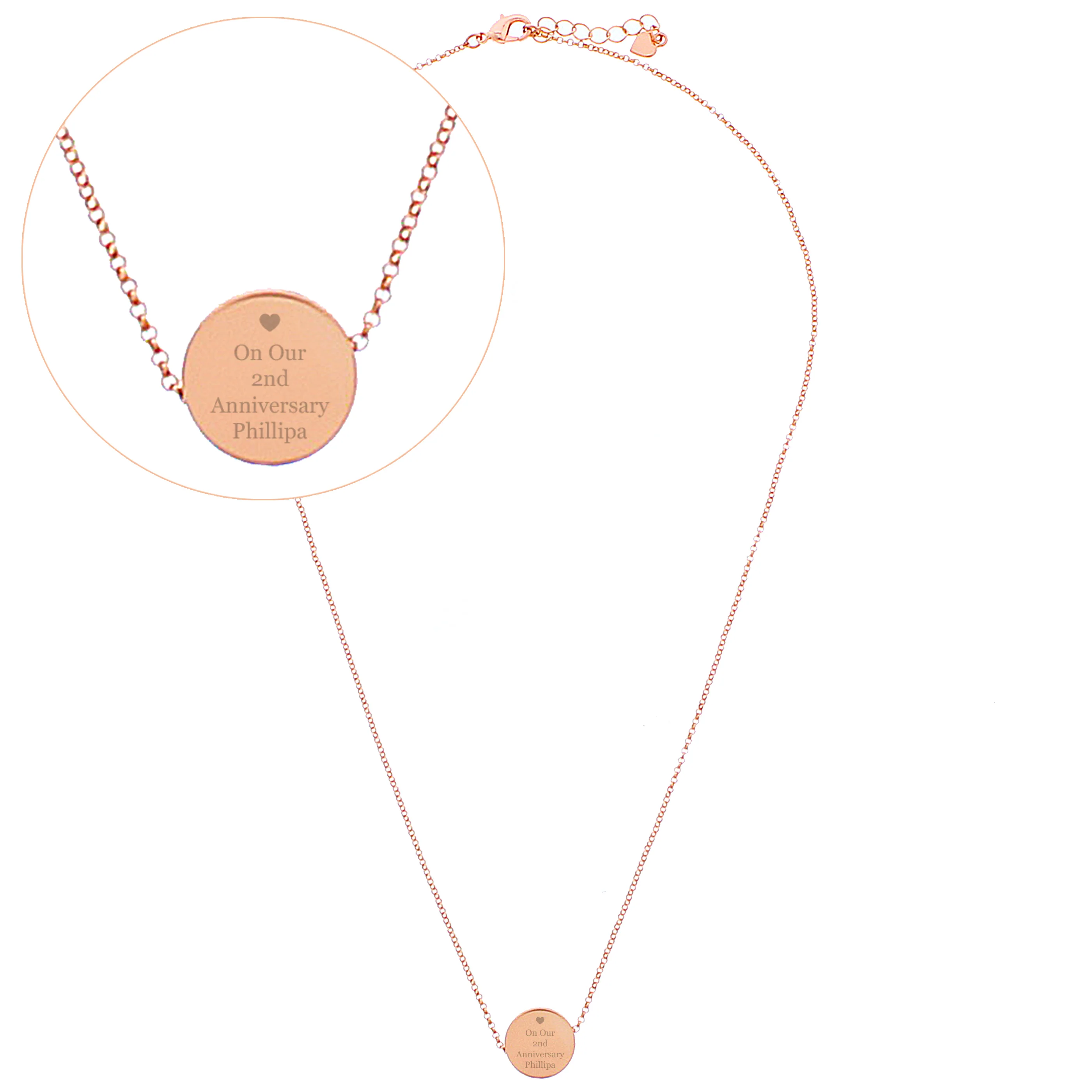 Personalised Heart Rose Gold Toned Disc Necklace - Image 6