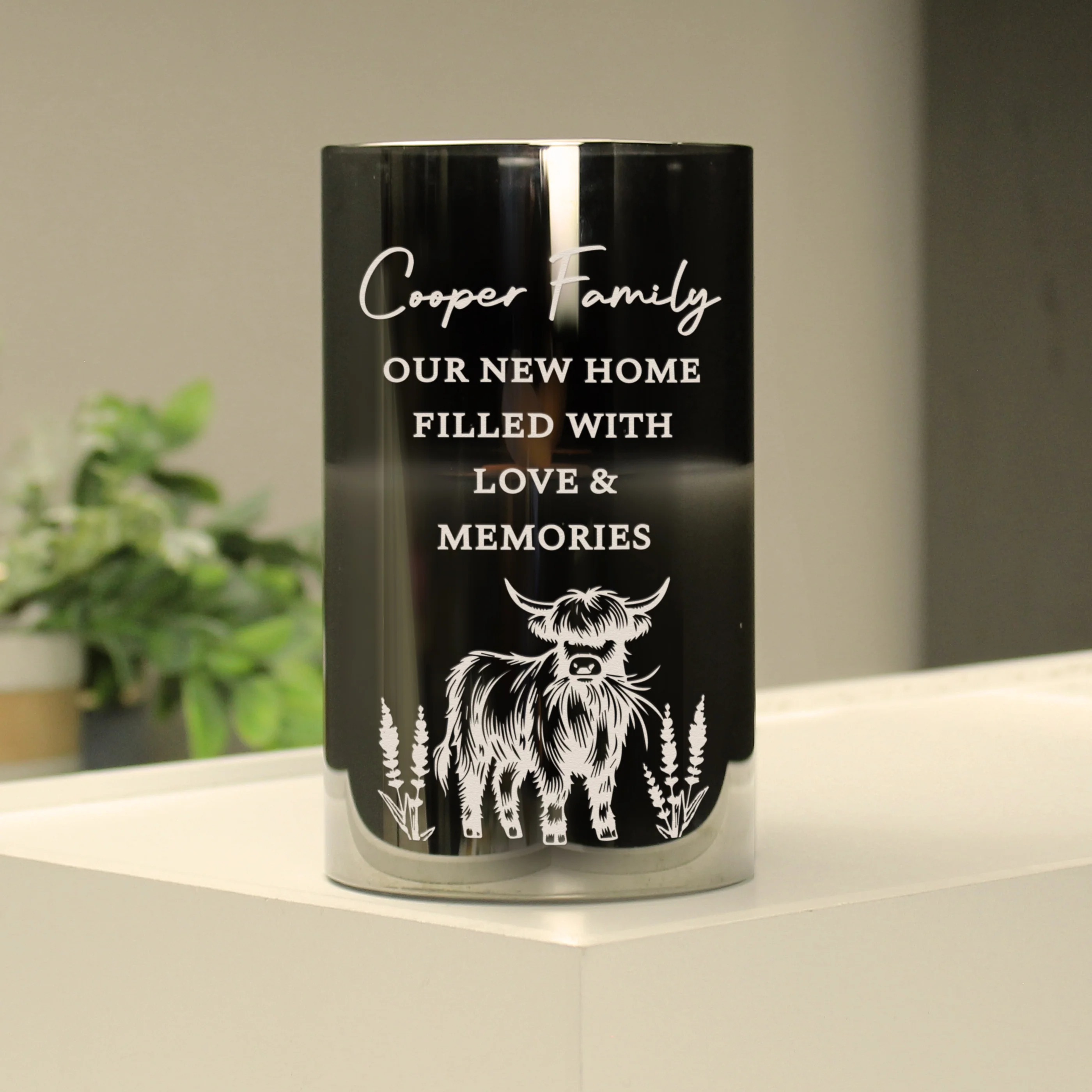 Personalised Highland Cow Glass LED Candle - Image 3