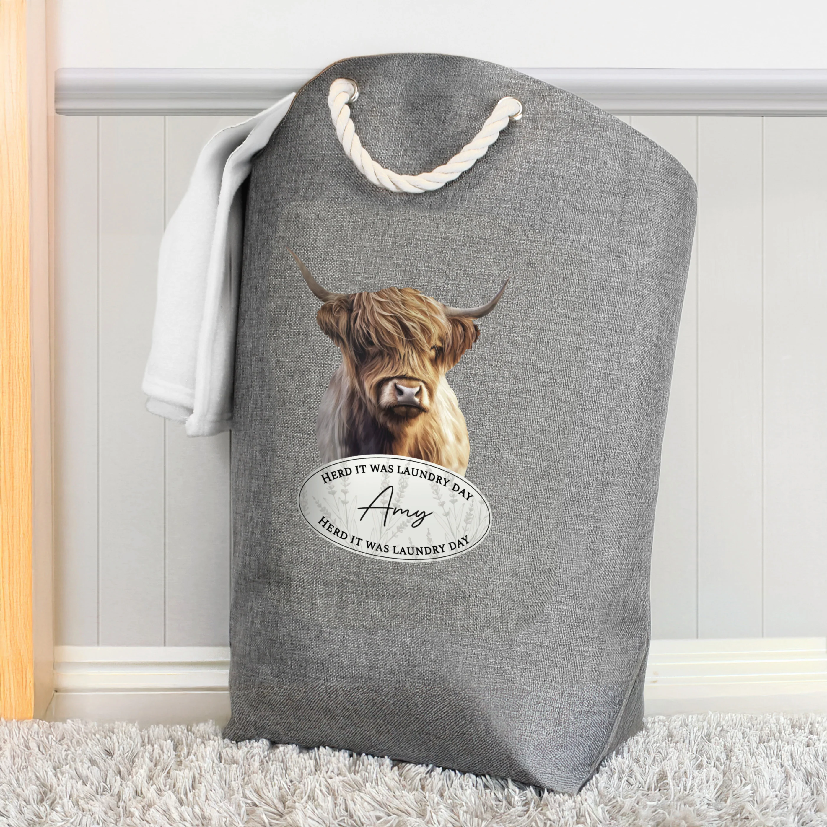 Personalised Highland Cow Laundry Bag - Image 3
