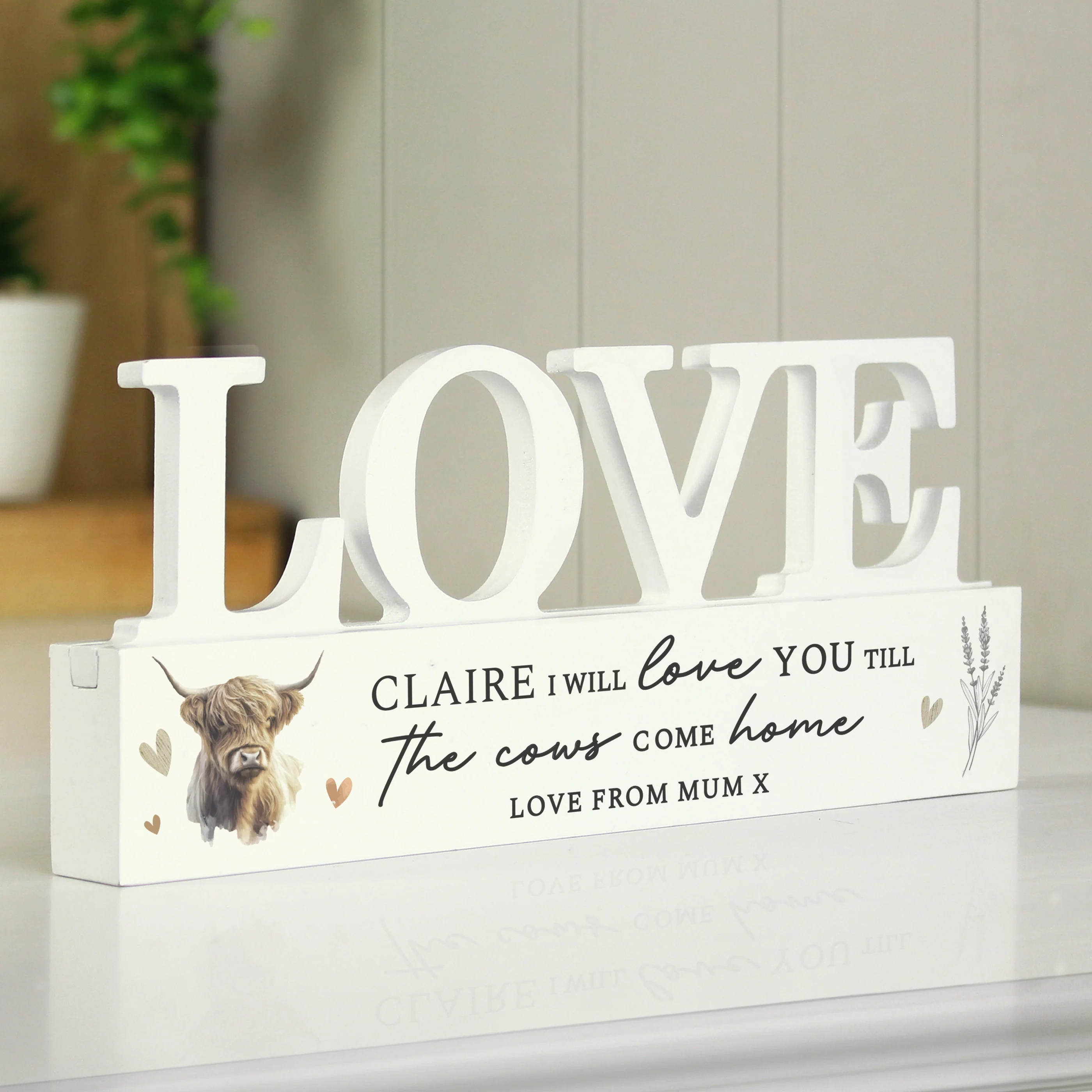 Personalised Highland Cow LOVE Wooden Ornament - Image 4