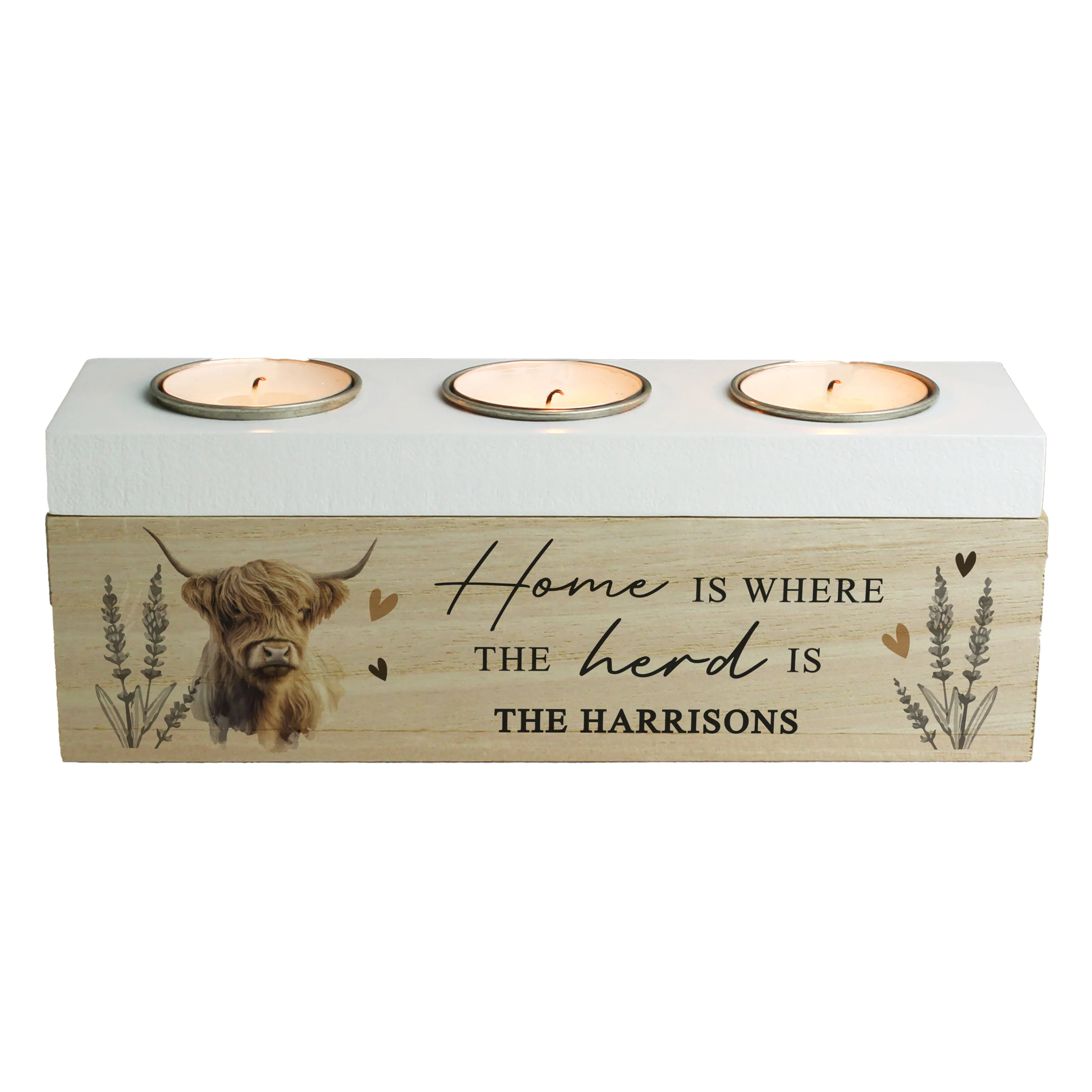 Personalised Highland Cow Triple Tea Light Box - Image 6