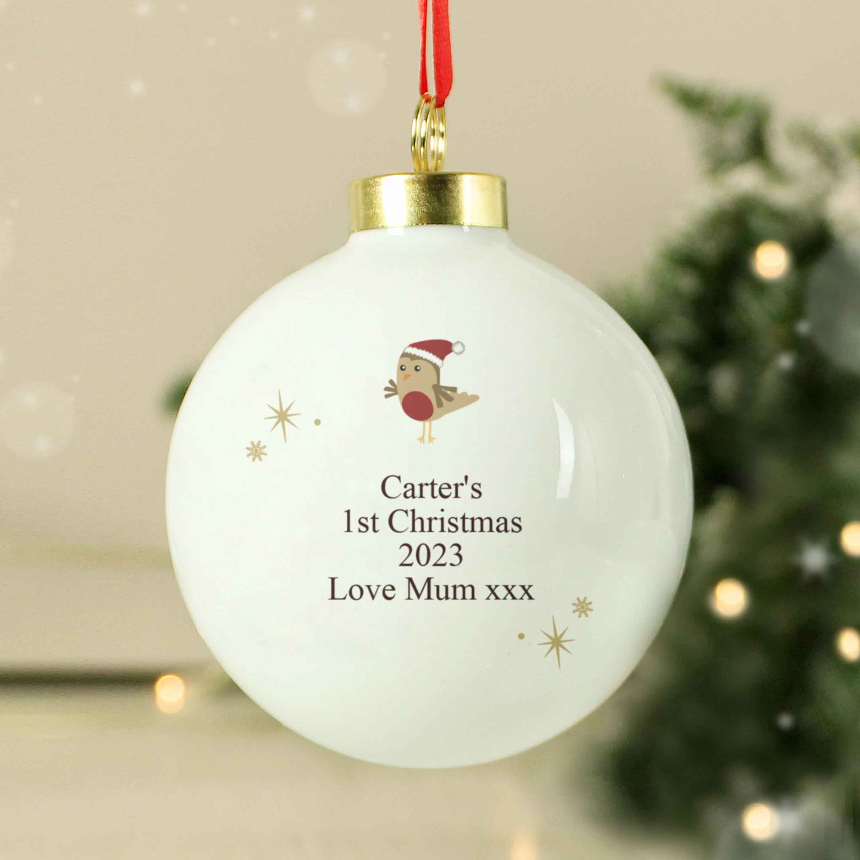 Personalised Initial Little Robin Bauble - Image 3