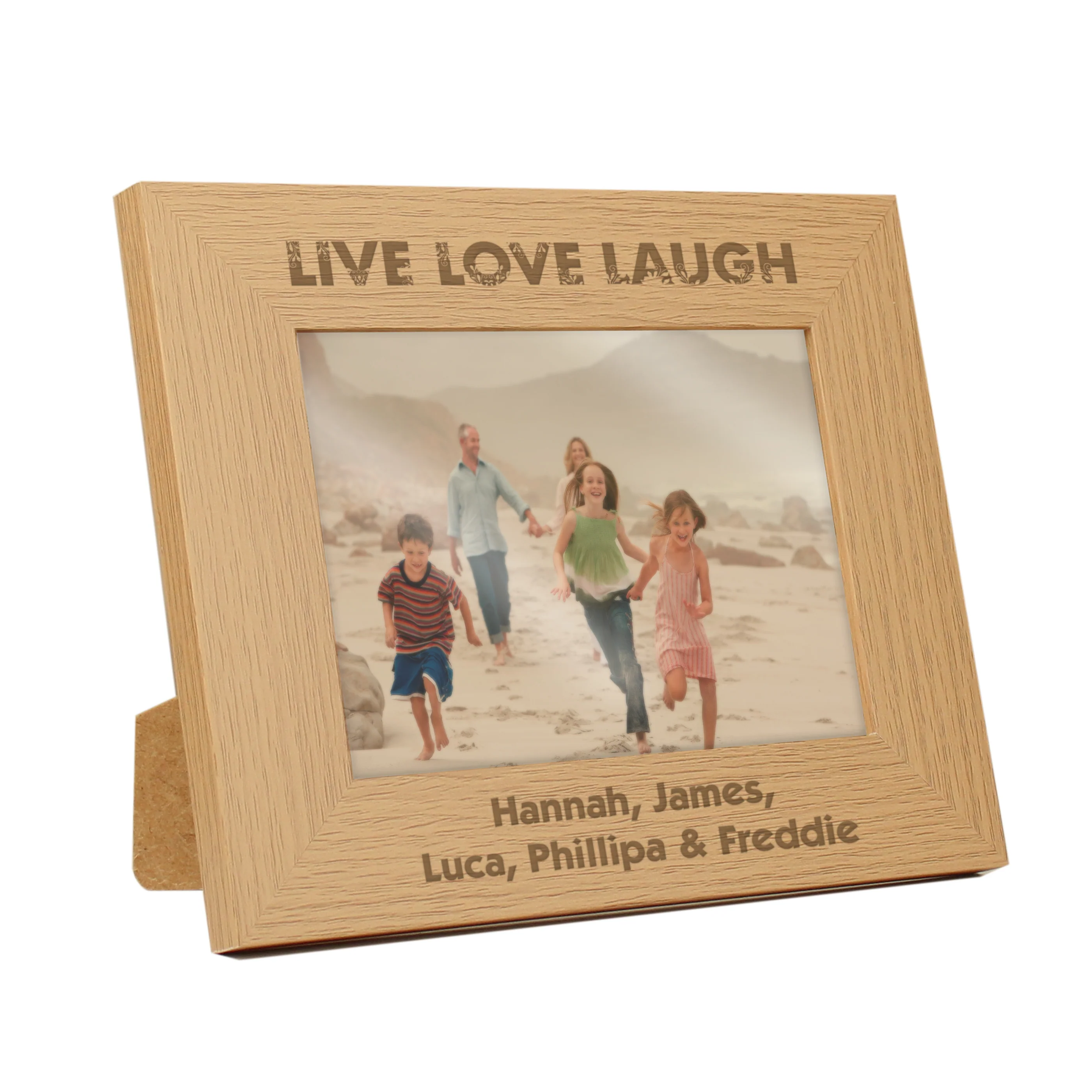 Personalised Live Love Laugh 5x7 Landscape Oak Finish Photo Frame - Image 4