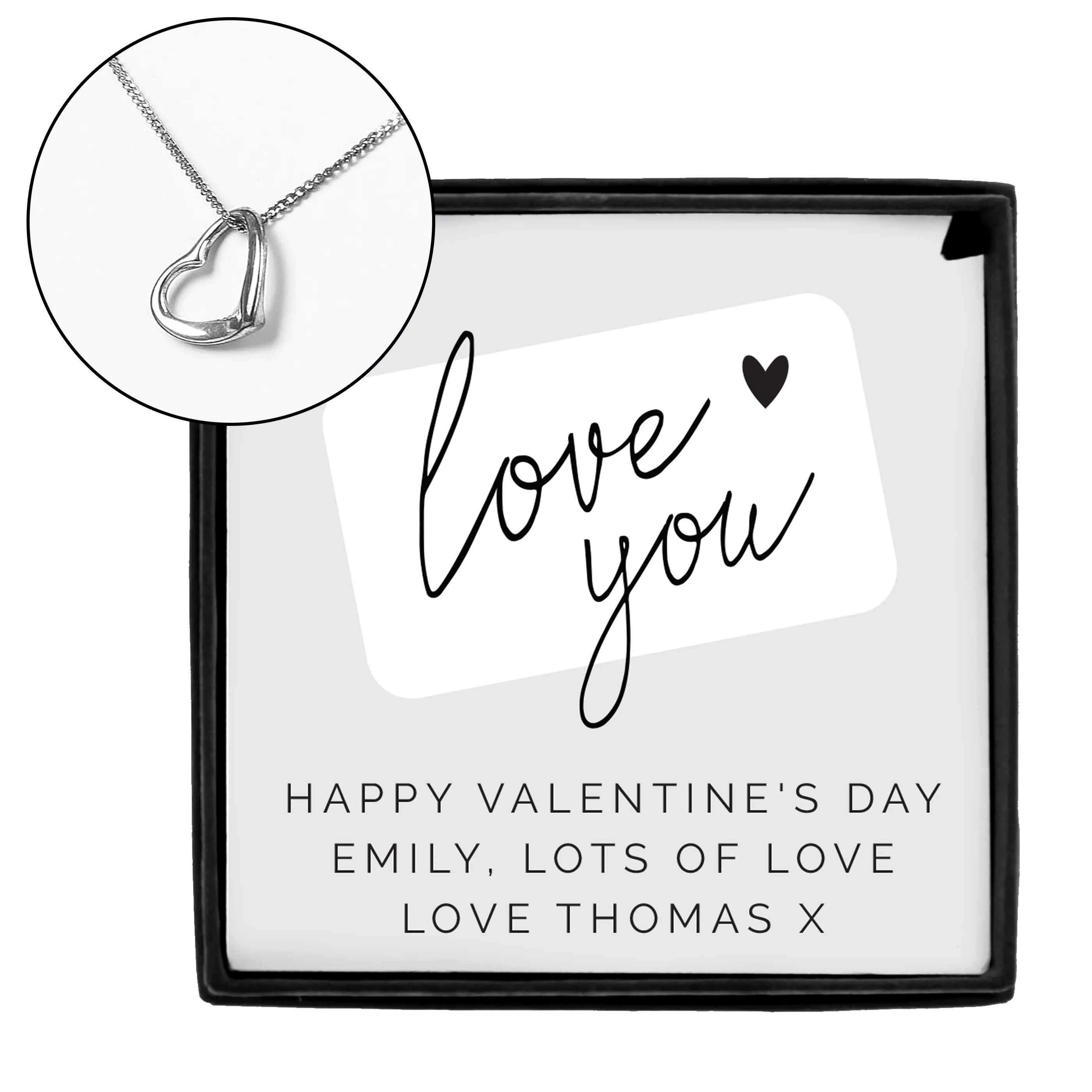 Personalised Love you Sterling Silver Heart Necklace and Box - Image 2
