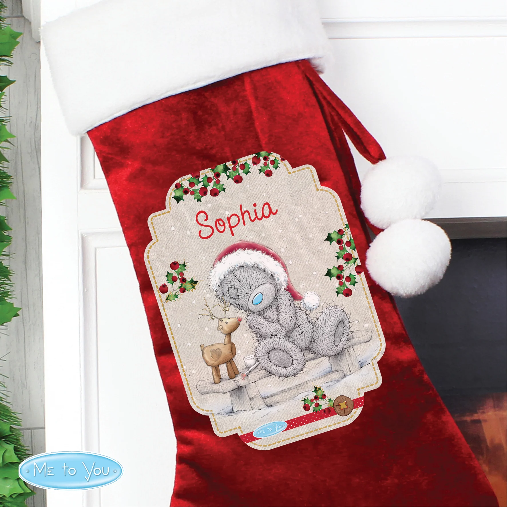 Personalised Me to You Reindeer Luxury Red Stocking - Image 4
