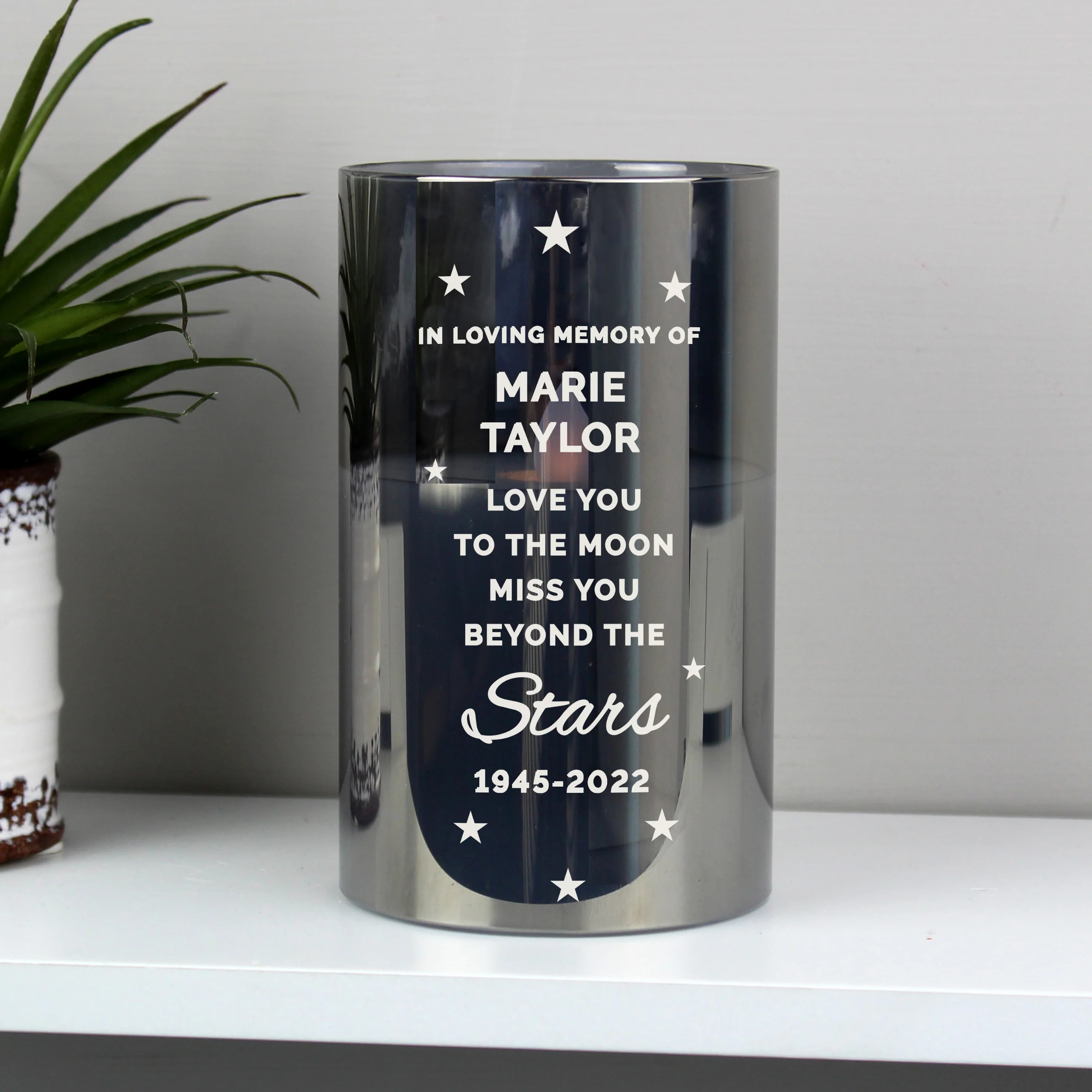 Personalised Miss You Beyond The Stars Smoked Glass LED Candle - Image 4