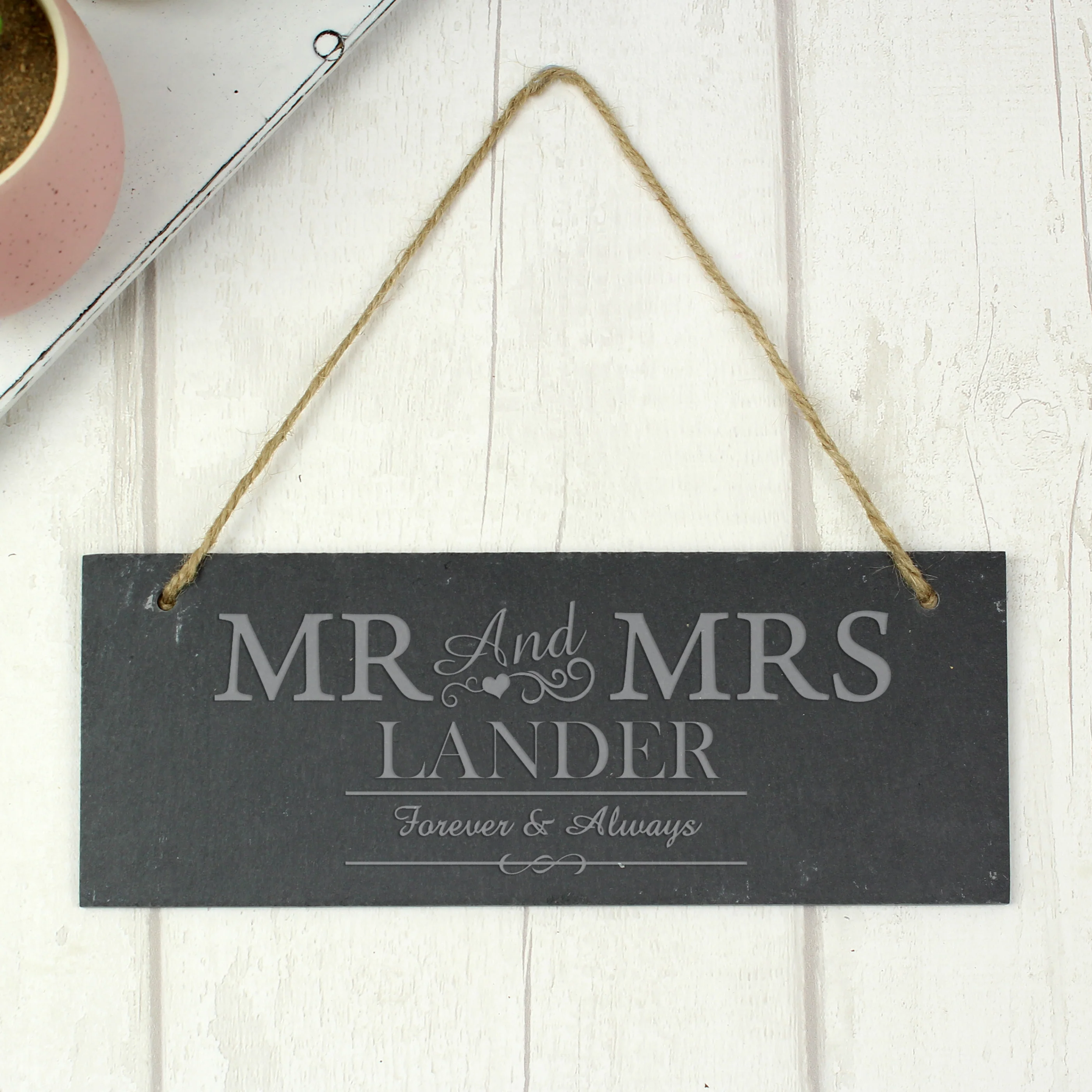 Personalised Mr & Mrs Hanging Slate Plaque - Image 2