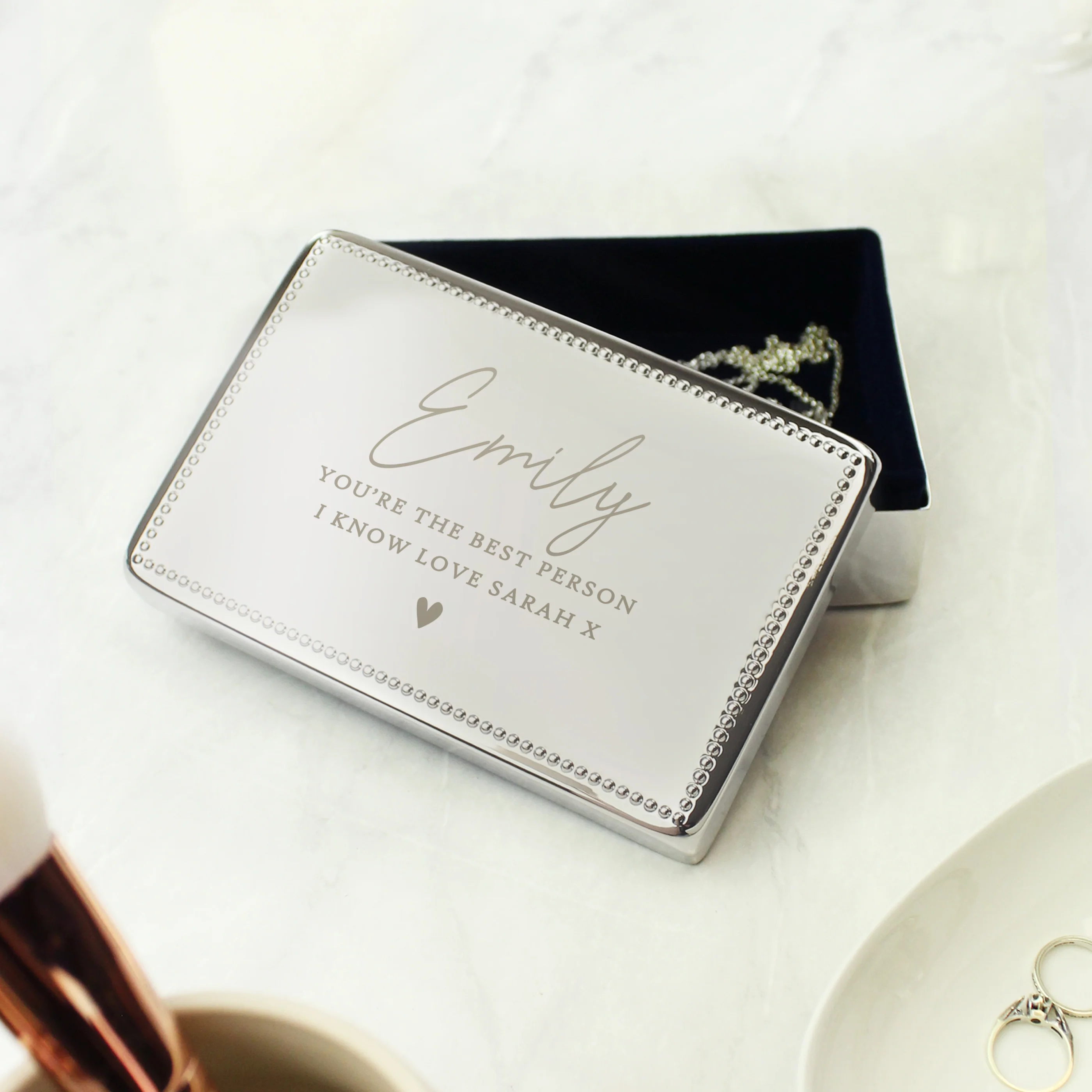 Personalised Name and Message Rectangular Jewellery Box - Image 3