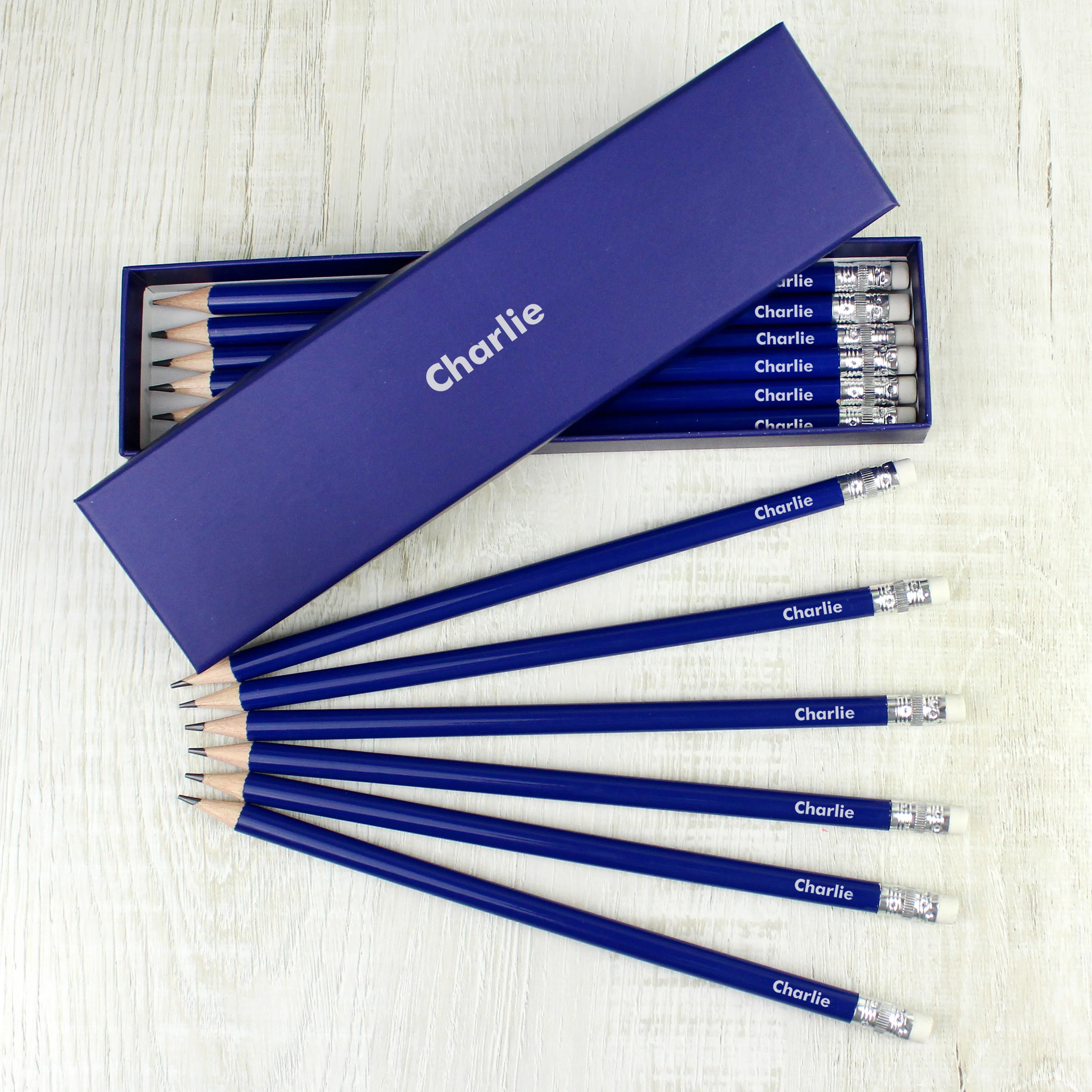 Personalised Name Only Box and 12 Blue HB Pencils - Image 3
