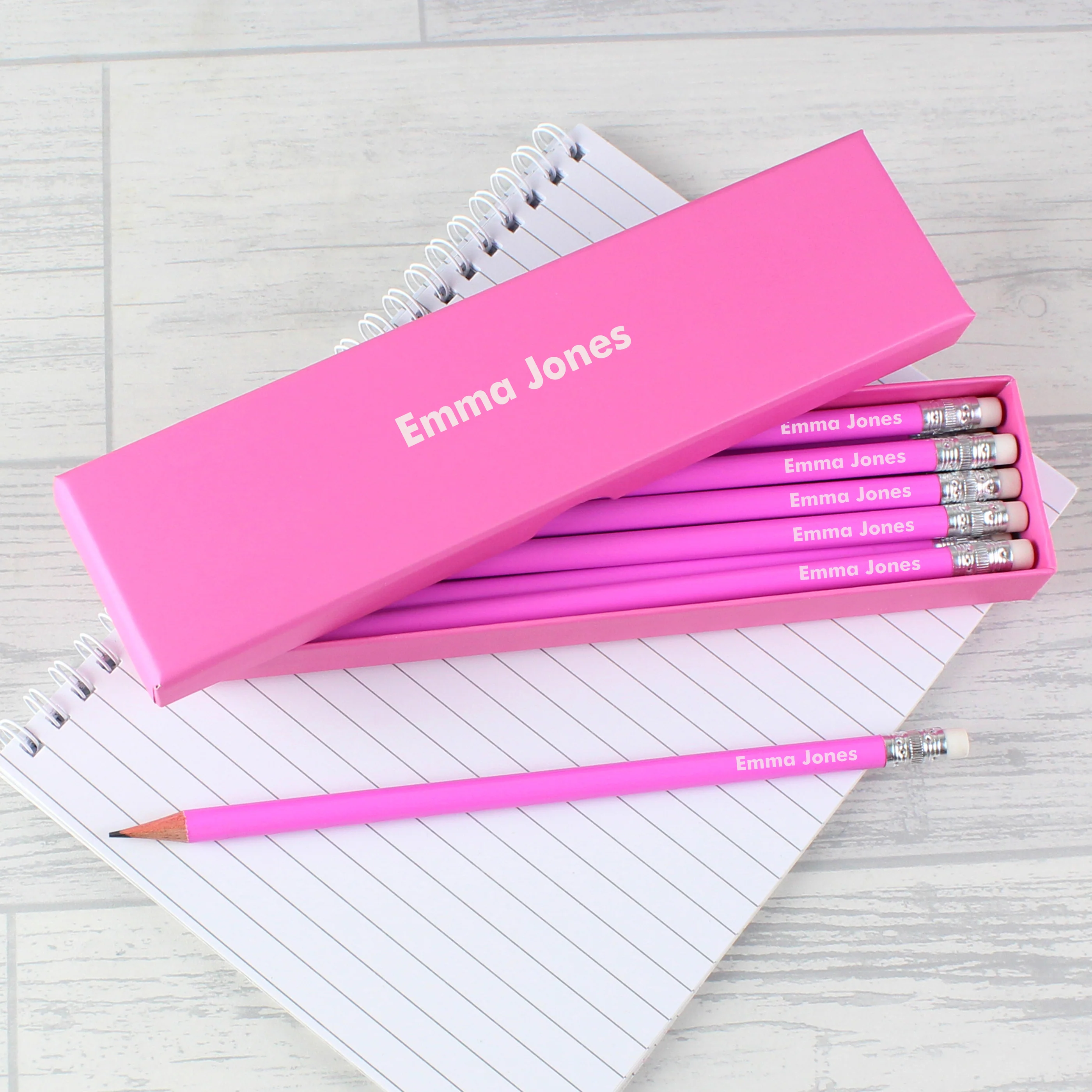 Personalised Name Only Box and 12 Pink HB Pencils - Image 2