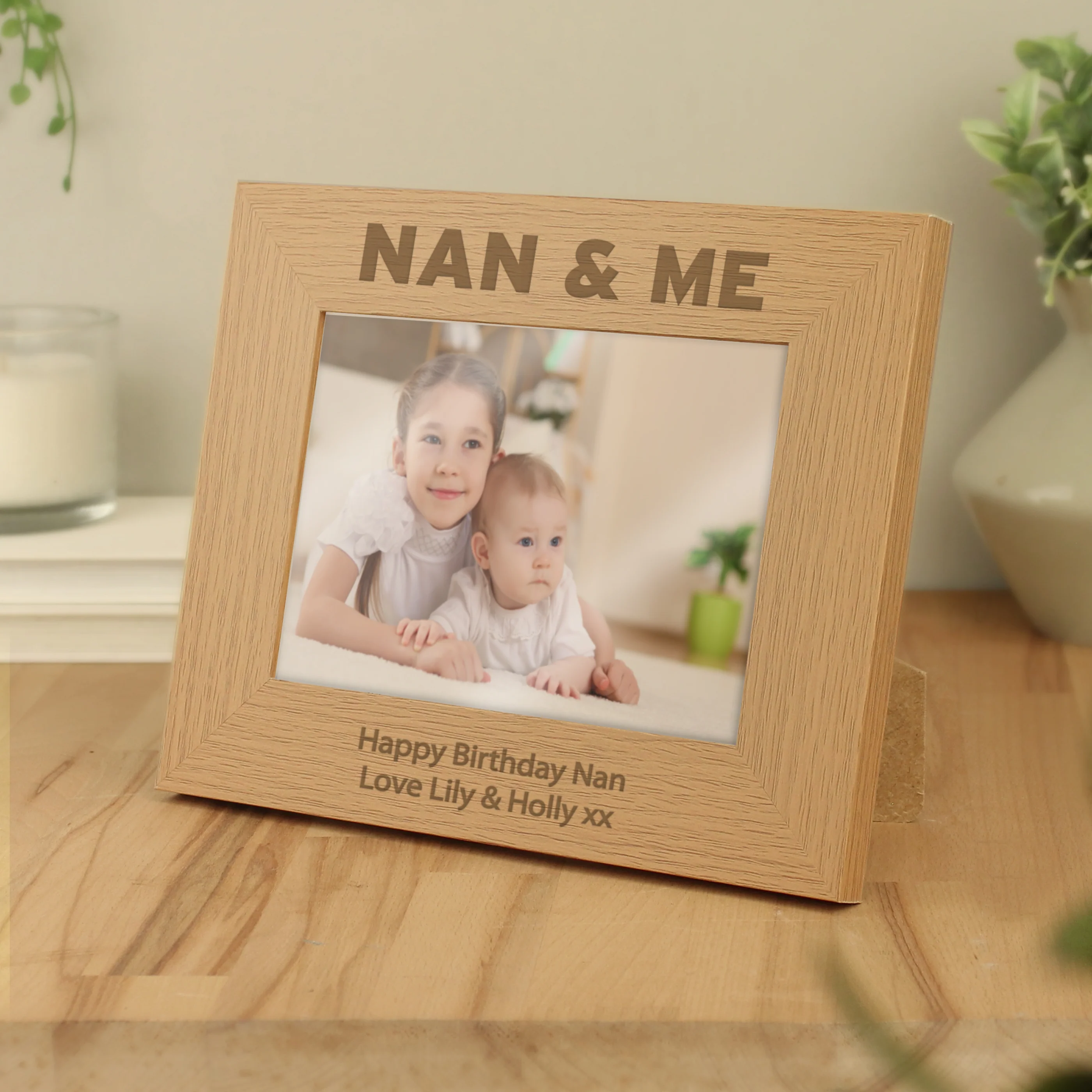Personalised Nan & Me 5x7 Landscape Oak Finish Photo Frame - Image 2