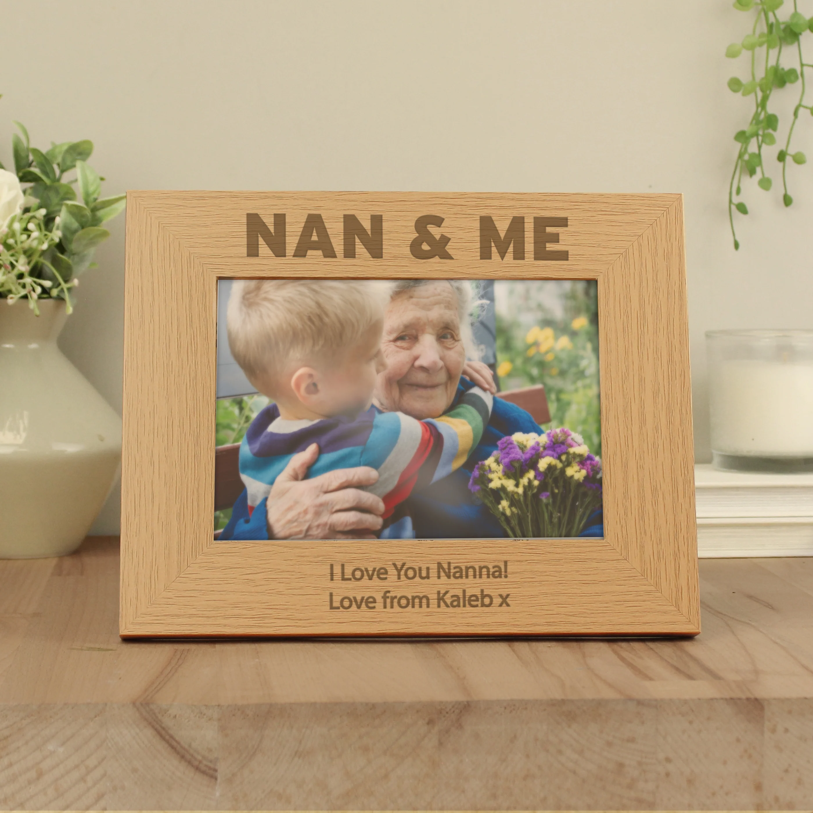 Personalised Nan & Me 5x7 Landscape Oak Finish Photo Frame - Image 3