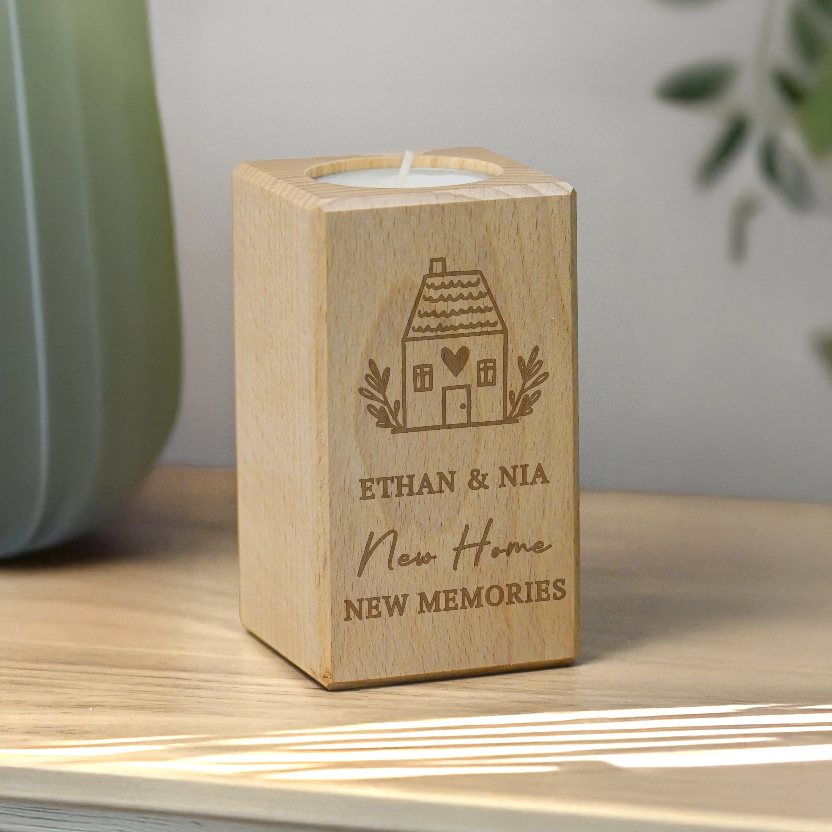 Personalised New Home Wooden Tealight Holder - Image 3