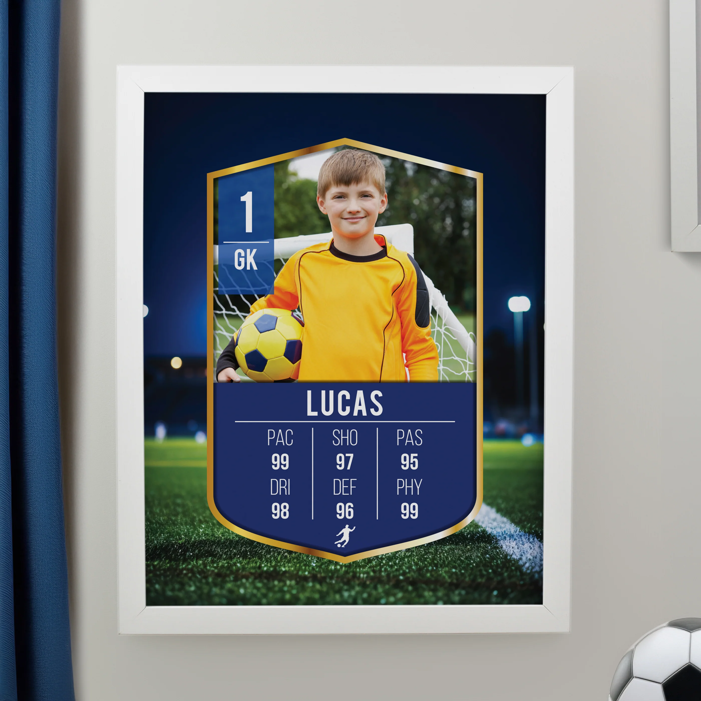 Personalised Photo Upload Football Card Football White Poster Frame - Image 3