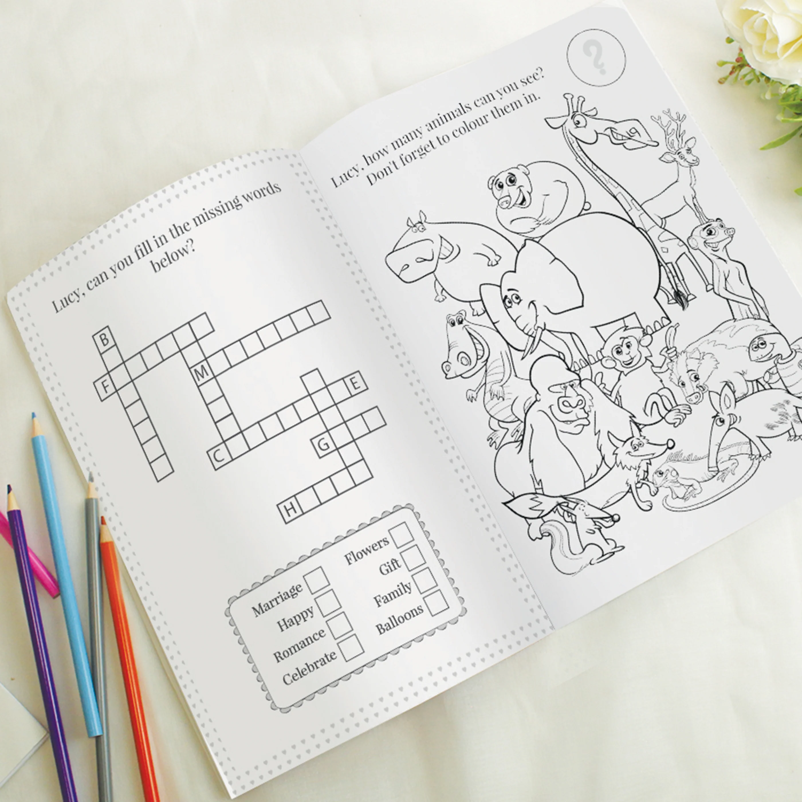 Personalised Pink A4 Wedding Activity & Colouring Book - Image 4