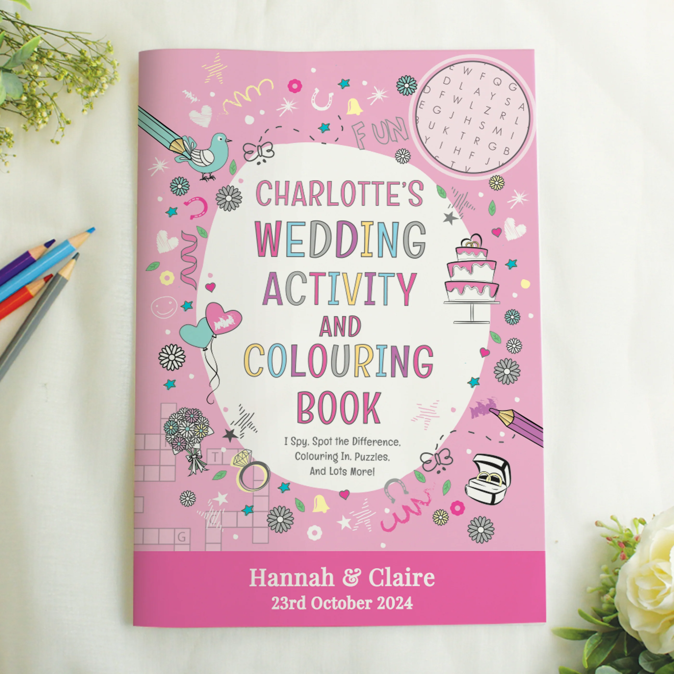Personalised Pink A4 Wedding Activity & Colouring Book - Image 8