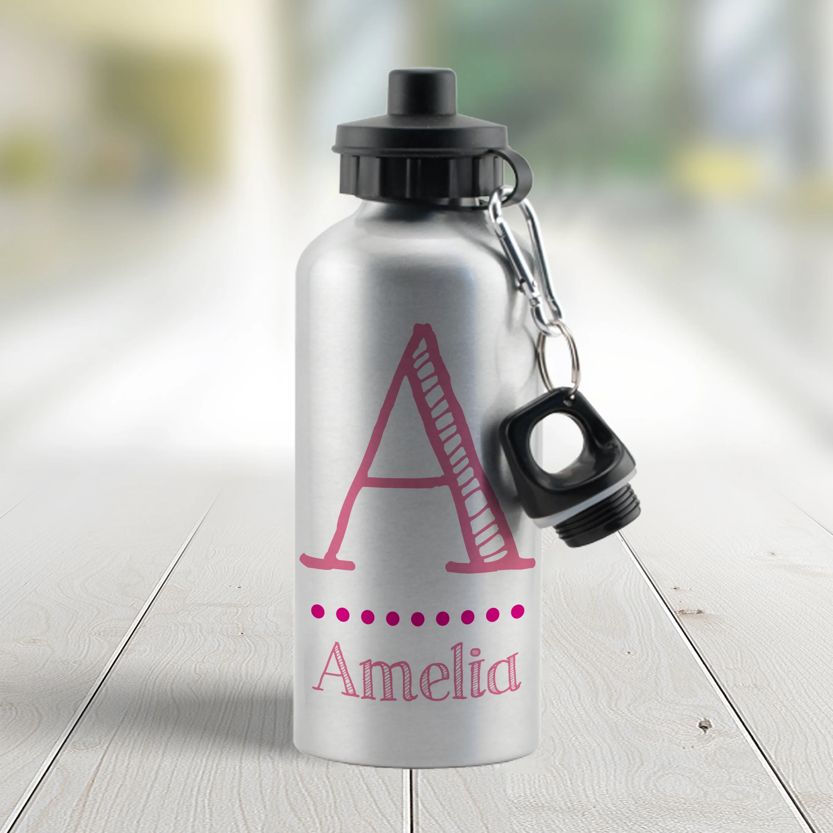 Personalised Pink Name Silver Drinks Bottle - Image 2