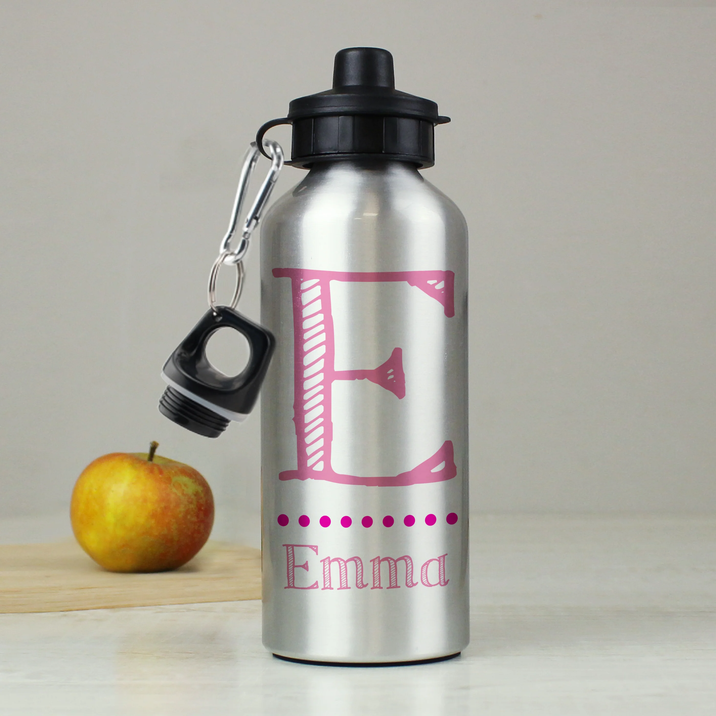 Personalised Pink Name Silver Drinks Bottle - Image 3