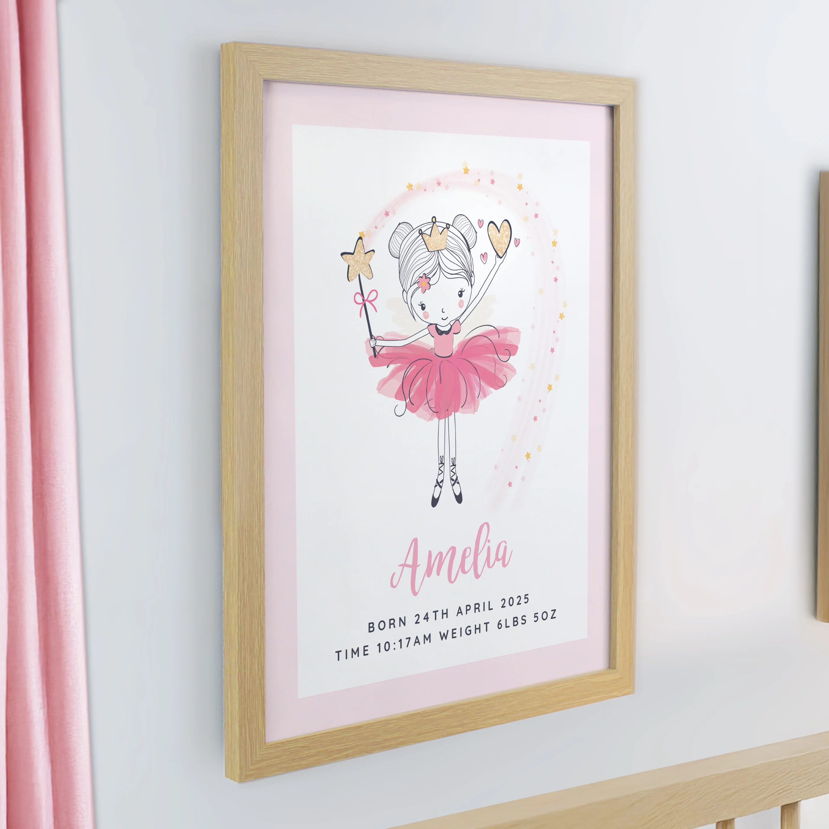 Personalised Princess Ballerina Oak Poster Frame - Image 2