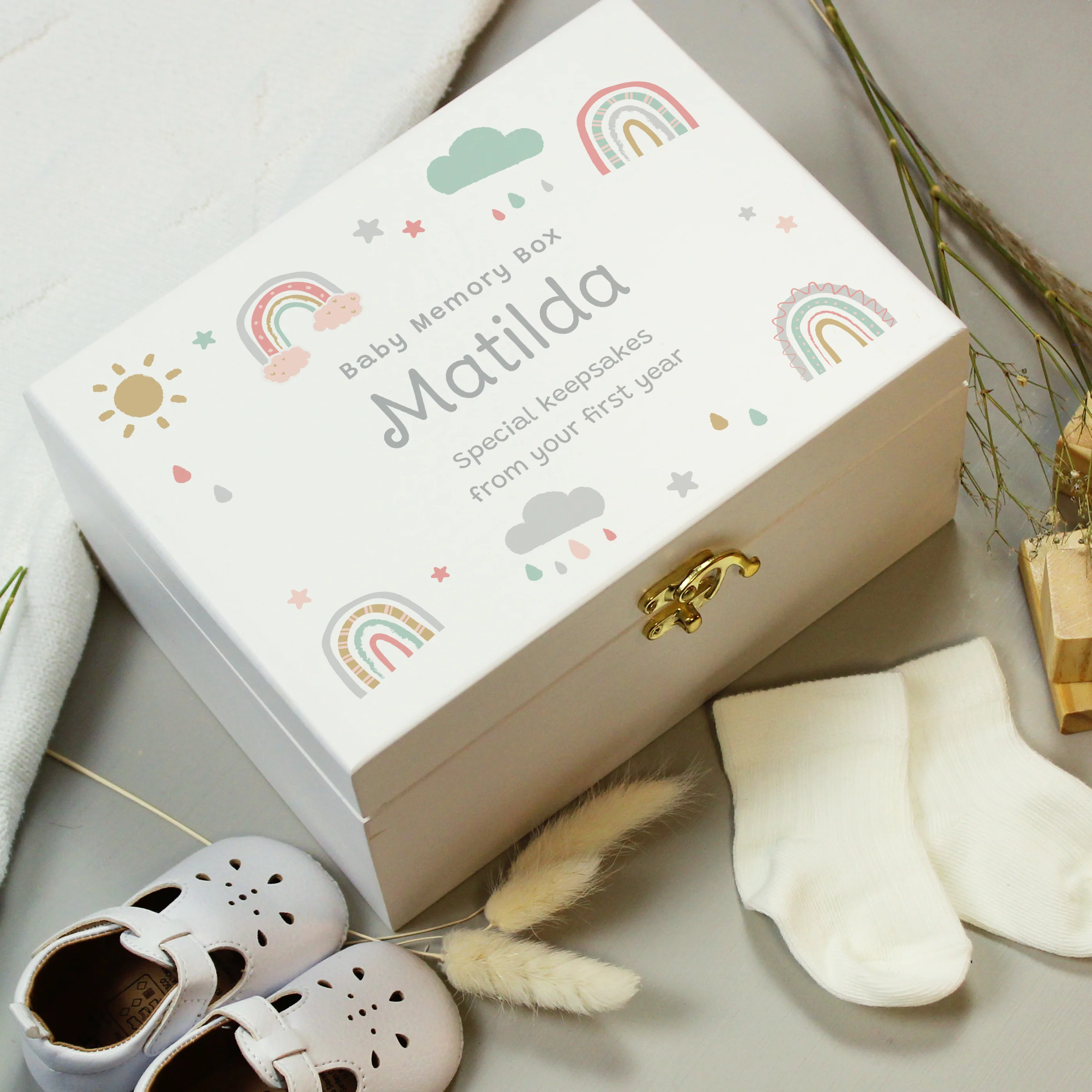 Personalised Rainbow Small Wooden Keepsake Box
