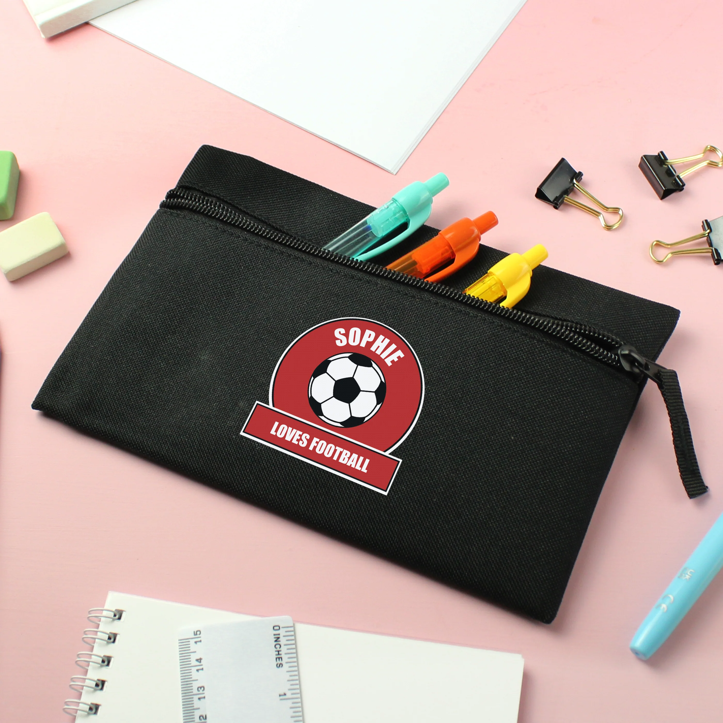 Personalised Red Football Fan Pencil Case - Image 3