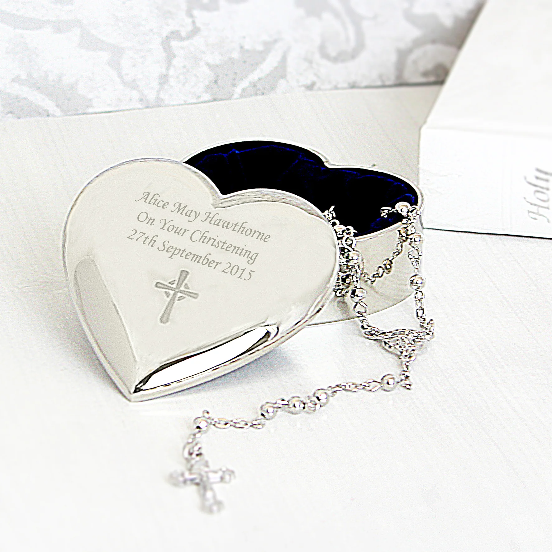 Personalised Rosary Beads and Cross Heart Trinket Box - Image 3