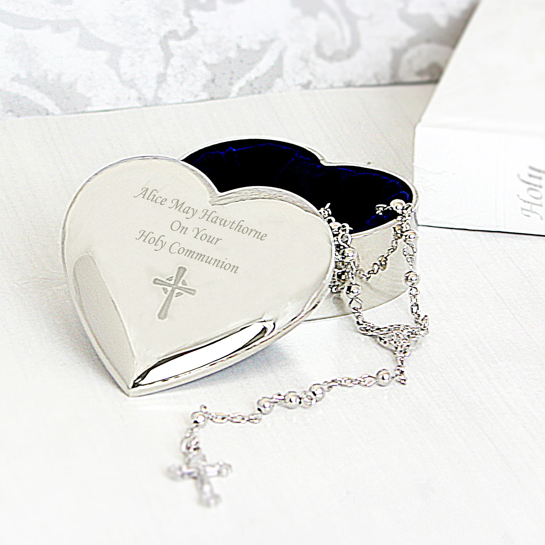 Personalised Rosary Beads and Cross Heart Trinket Box - Image 4