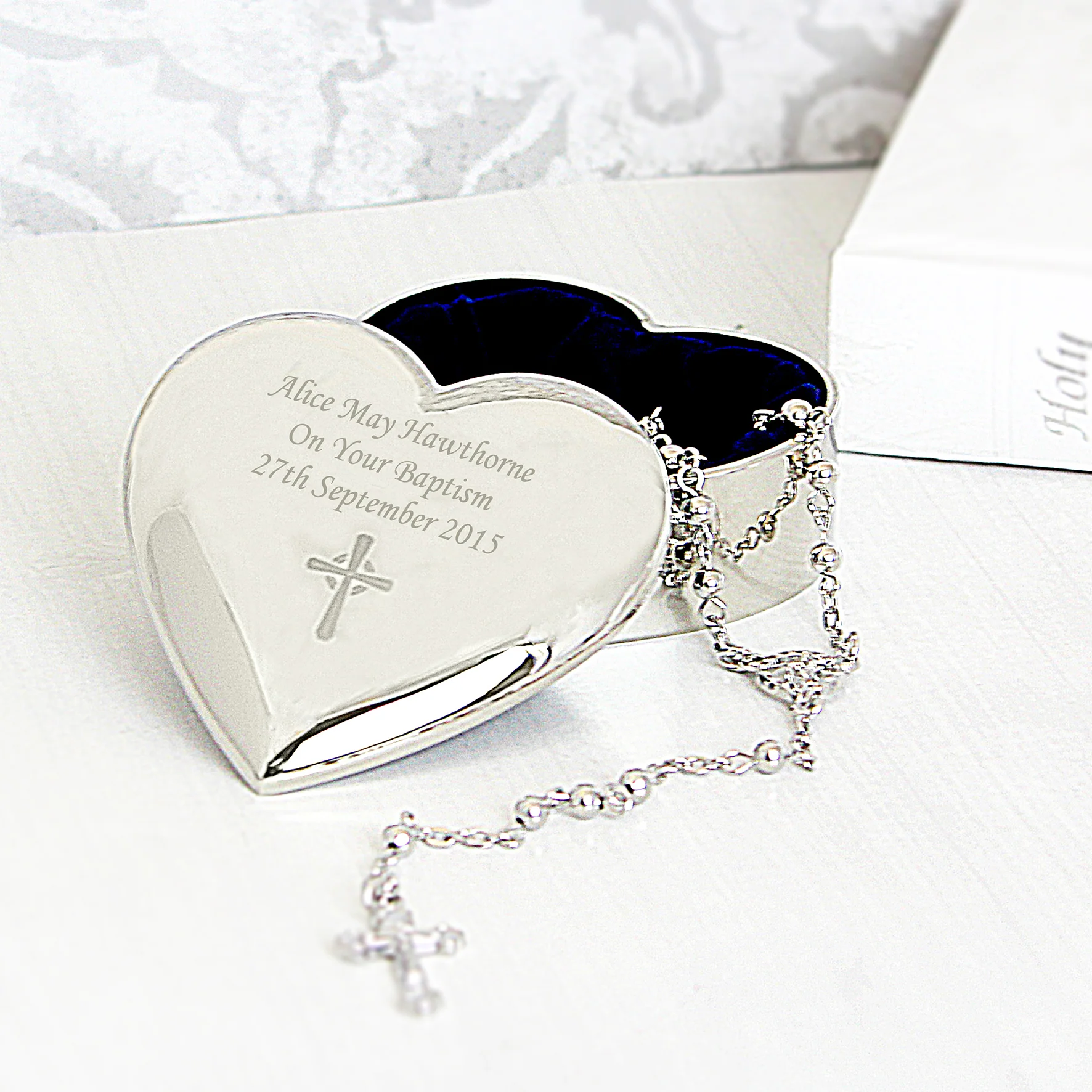 Personalised Rosary Beads and Cross Heart Trinket Box - Image 5