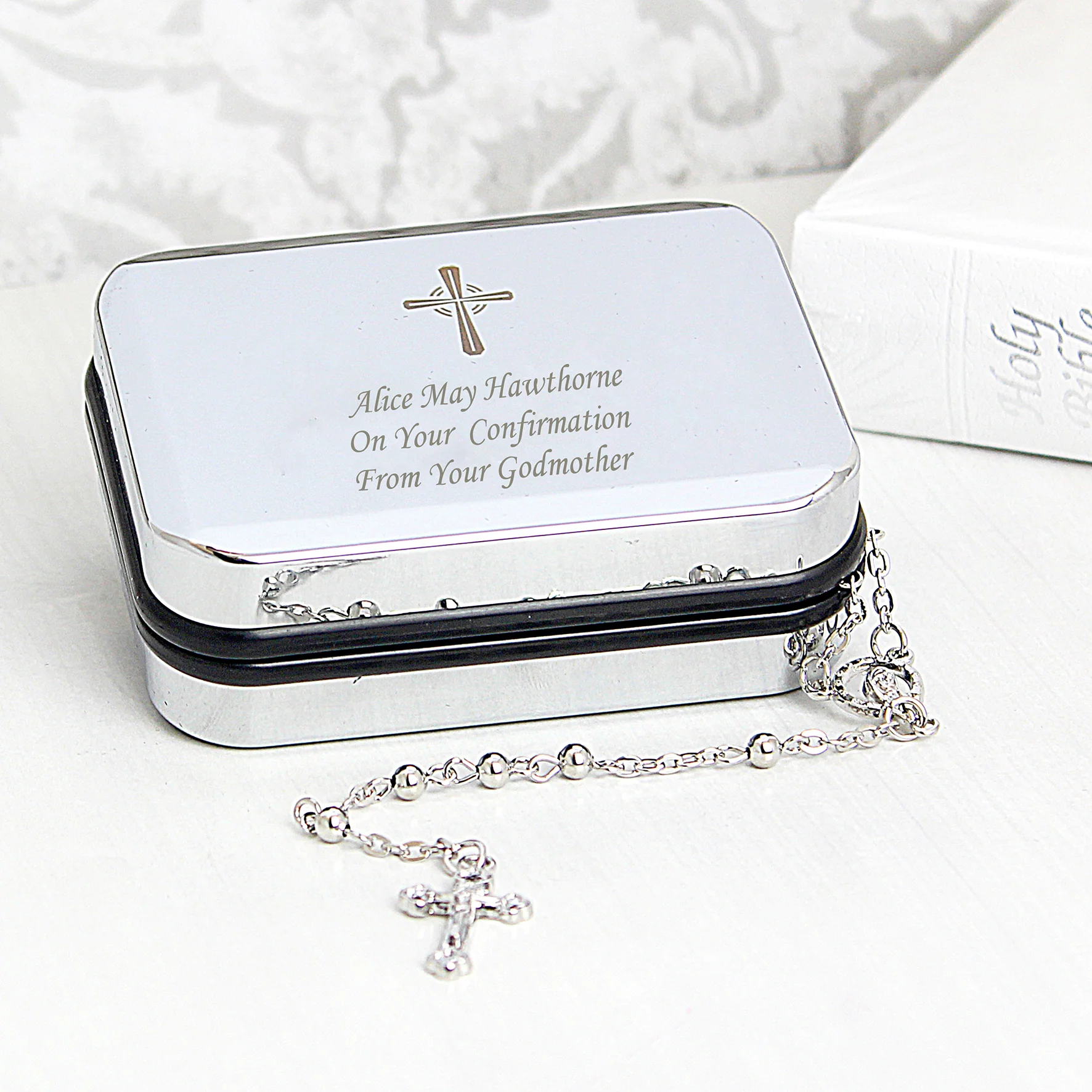 Personalised Rosary Beads and Cross Trinket Box - Image 6