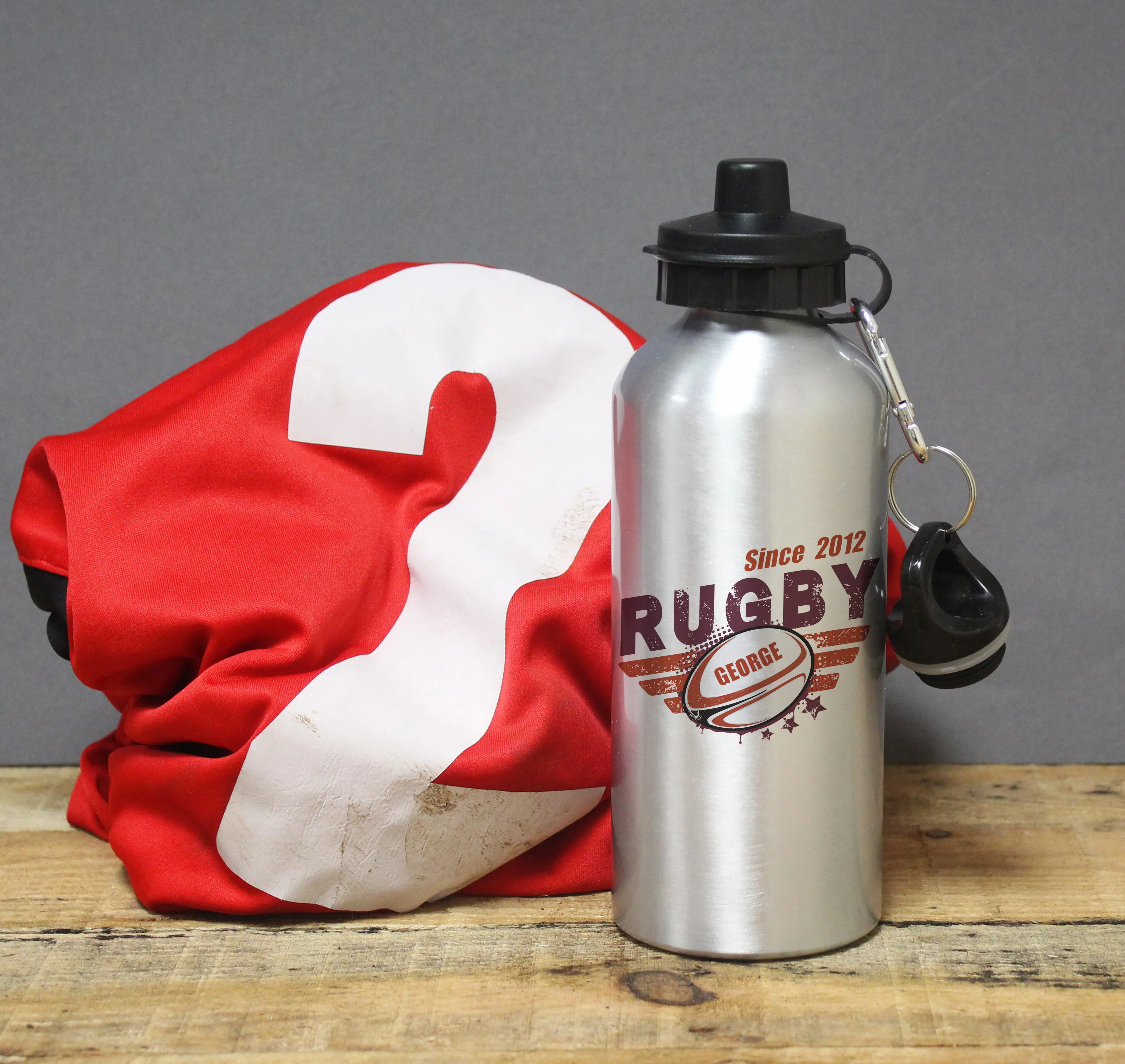 Personalised Rugby Silver Drinks Bottle - Image 2