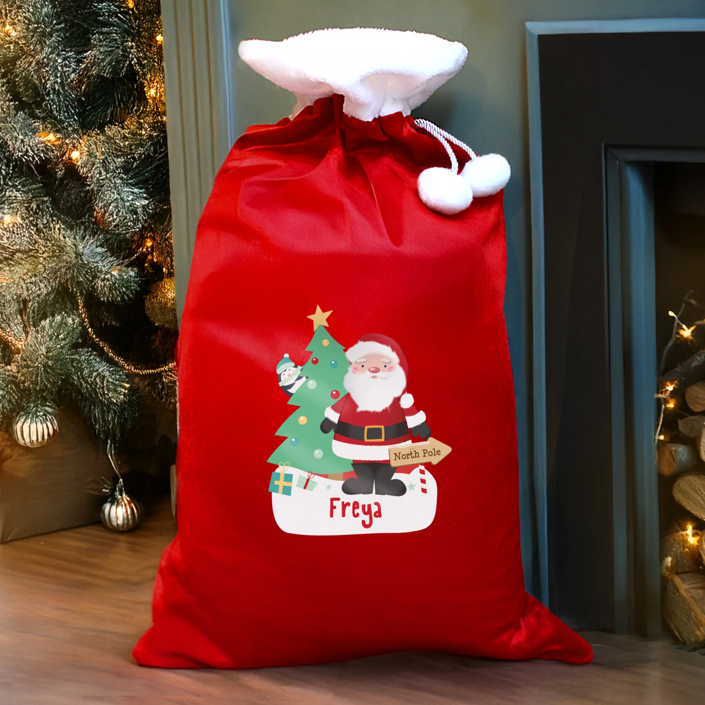 Personalised Santa Luxury Pom Pom Red Sack - Image 2