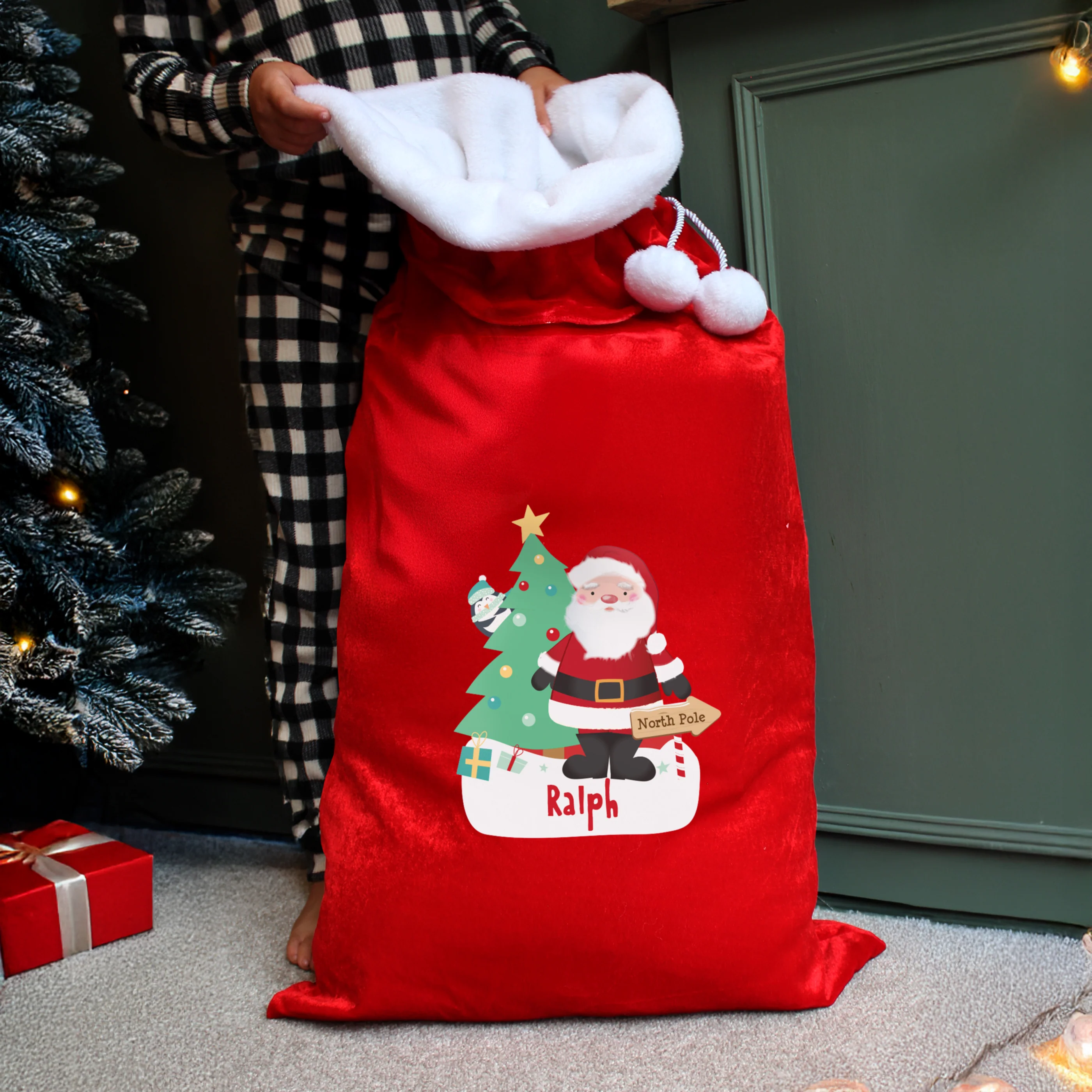 Personalised Santa Luxury Pom Pom Red Sack - Image 3
