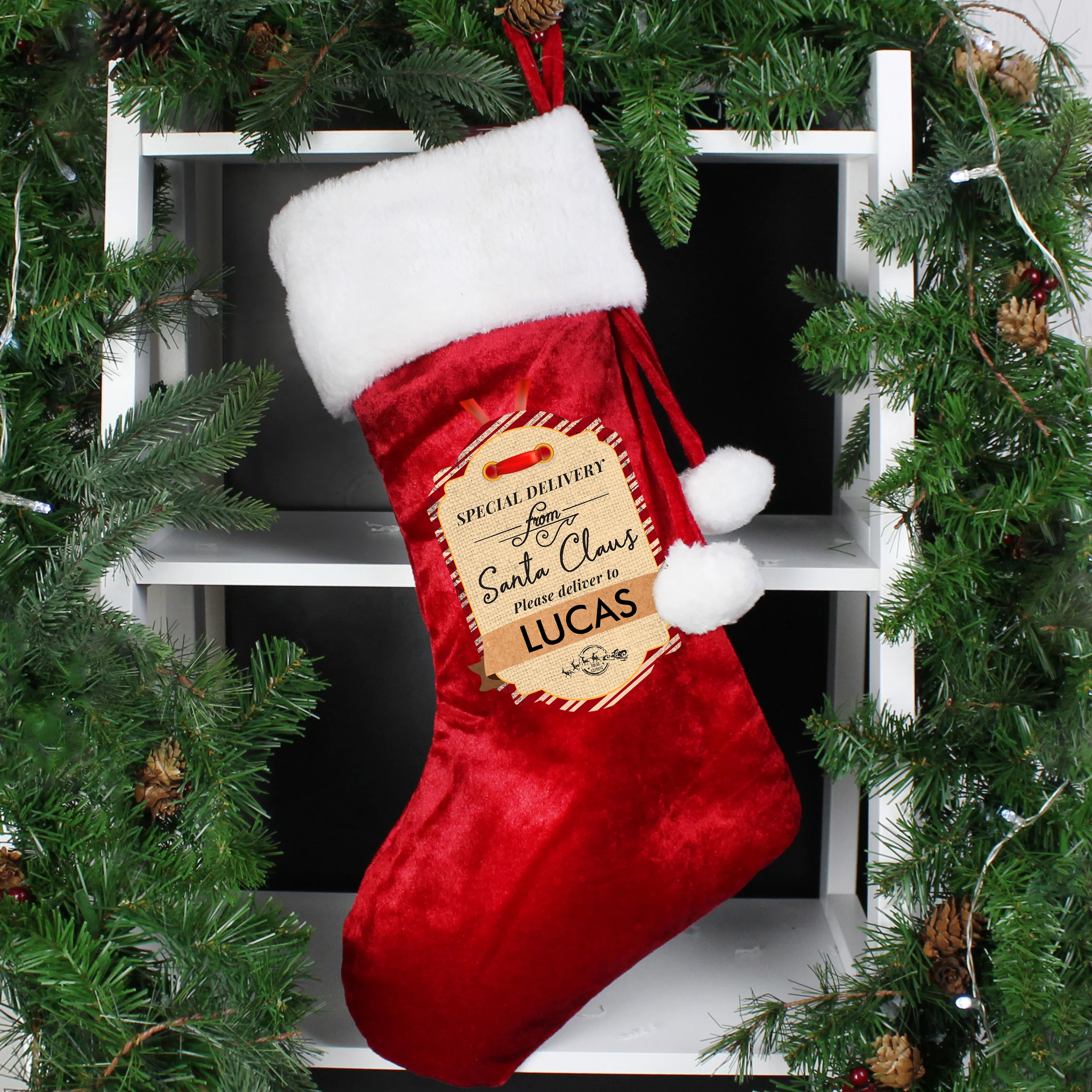 Personalised Special Delivery Luxury Red Stocking - Image 2