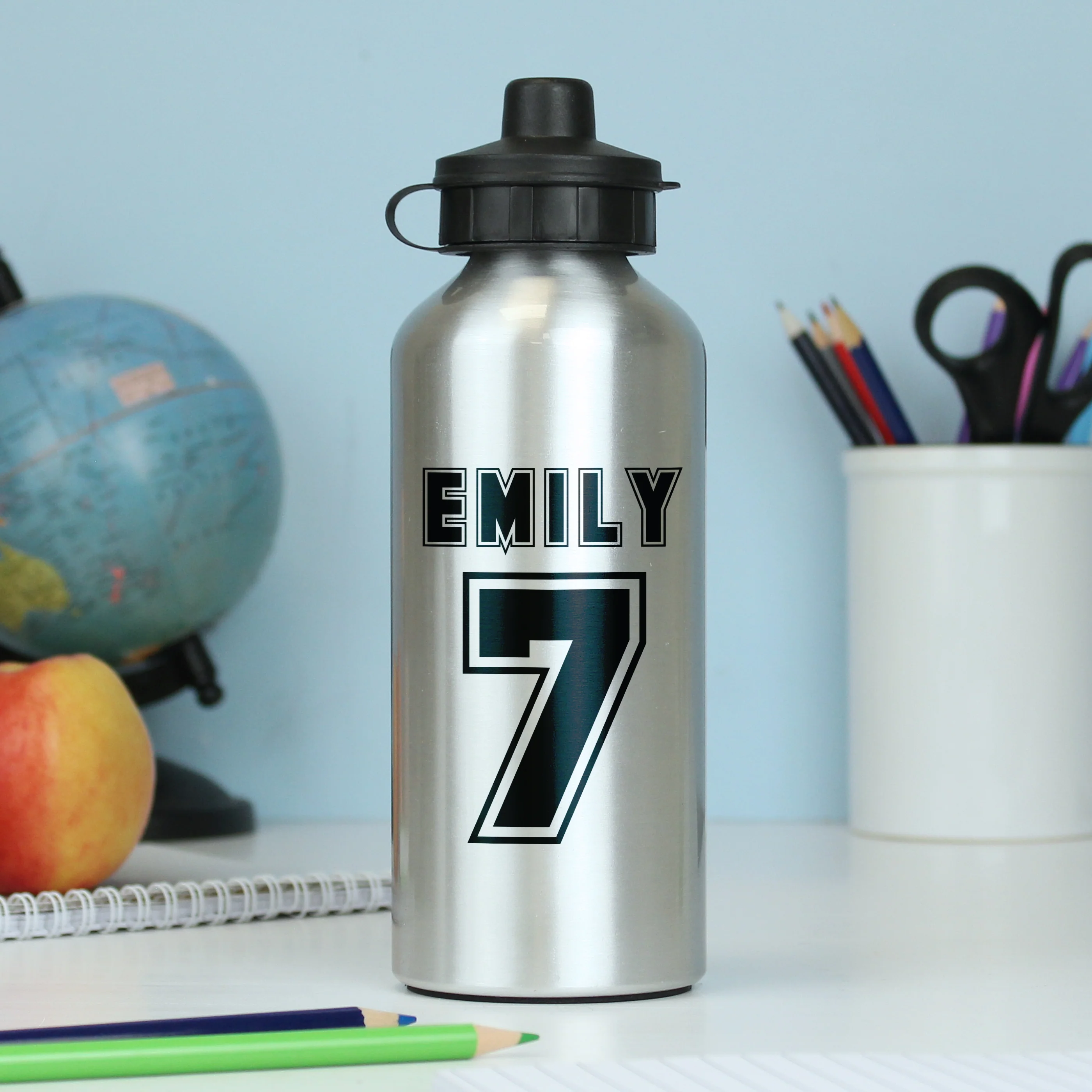 Personalised Sports Number Silver Drinks Bottle - Image 2