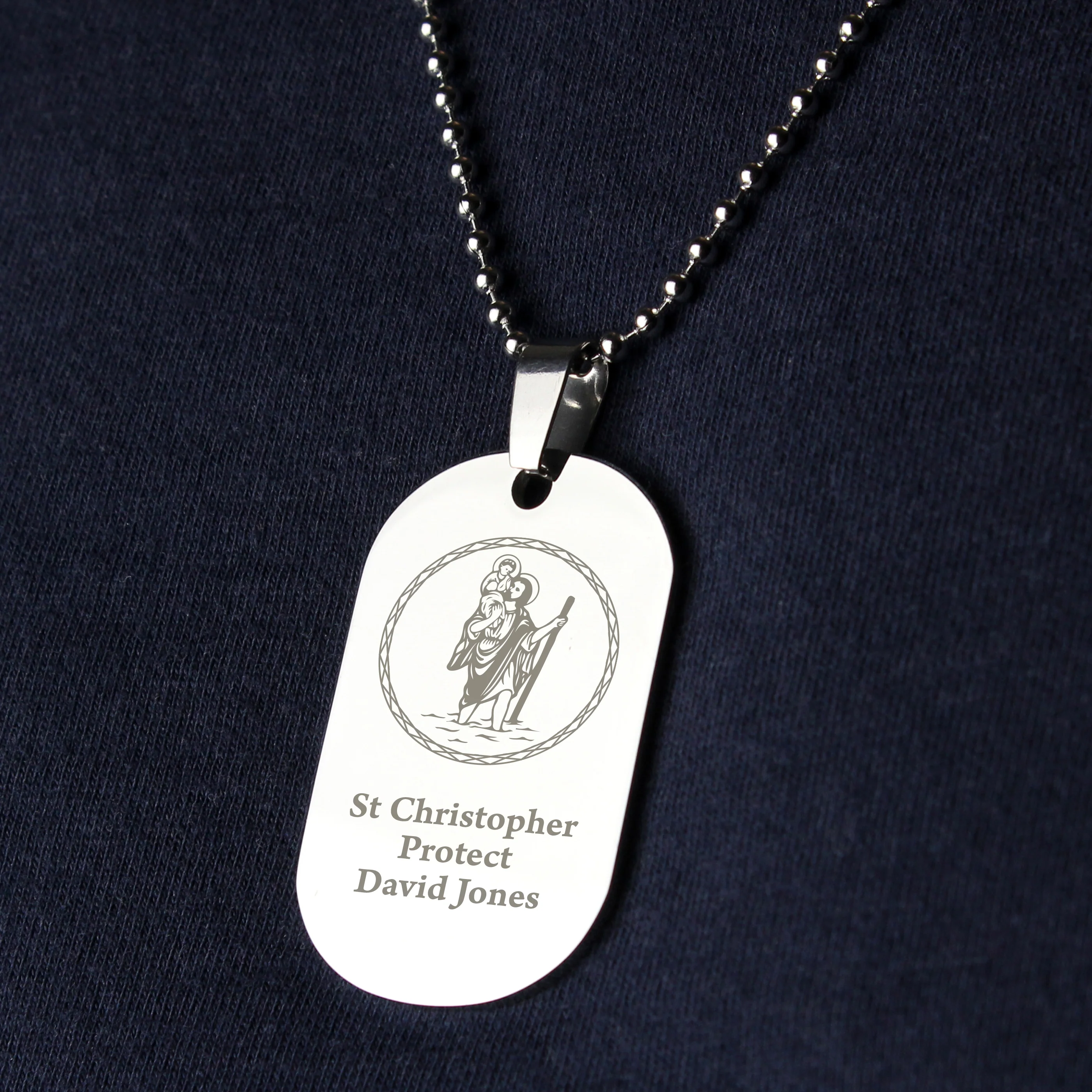 Personalised St Christopher Stainless Steel Dog Tag Necklace - Image 3