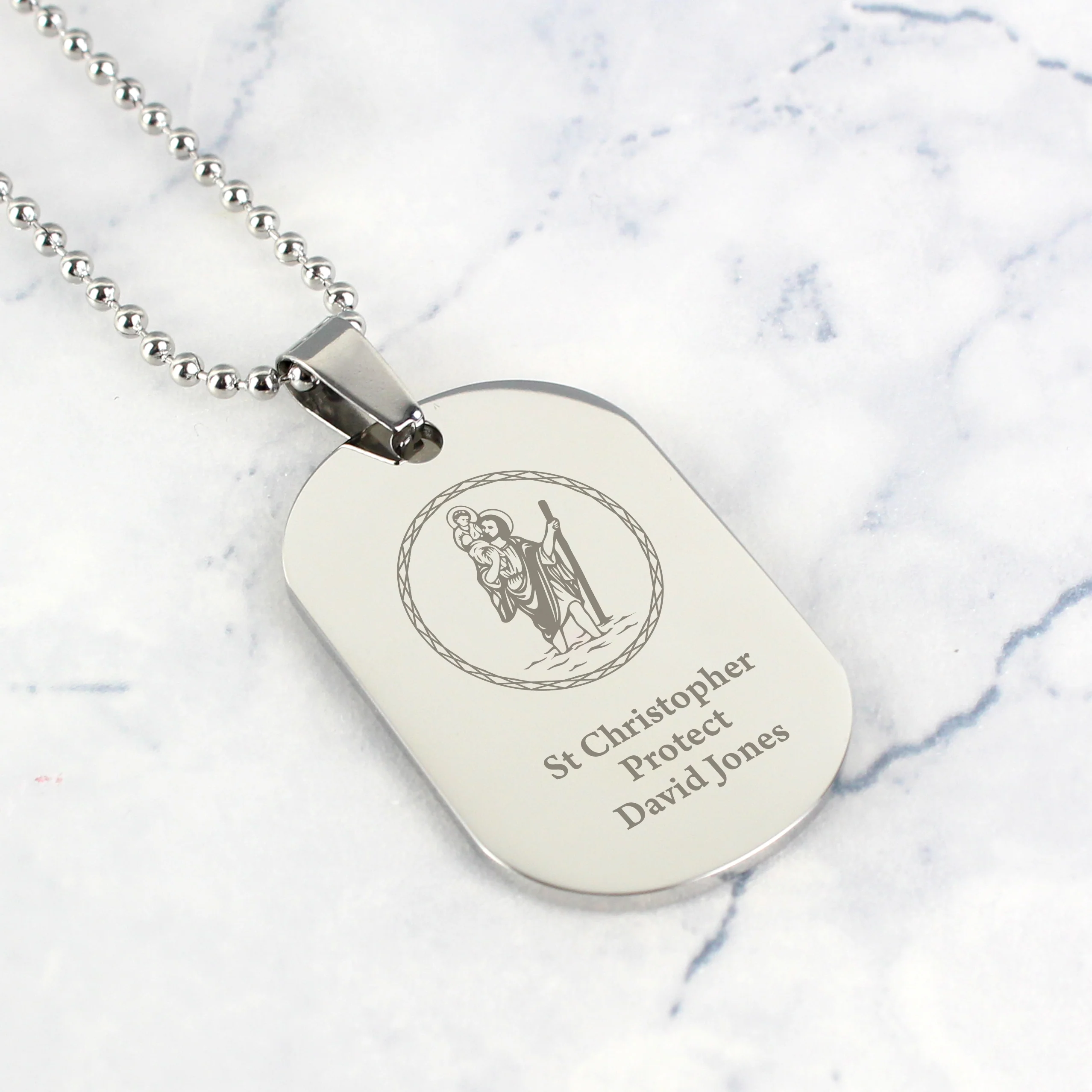 Personalised St Christopher Stainless Steel Dog Tag Necklace - Image 5