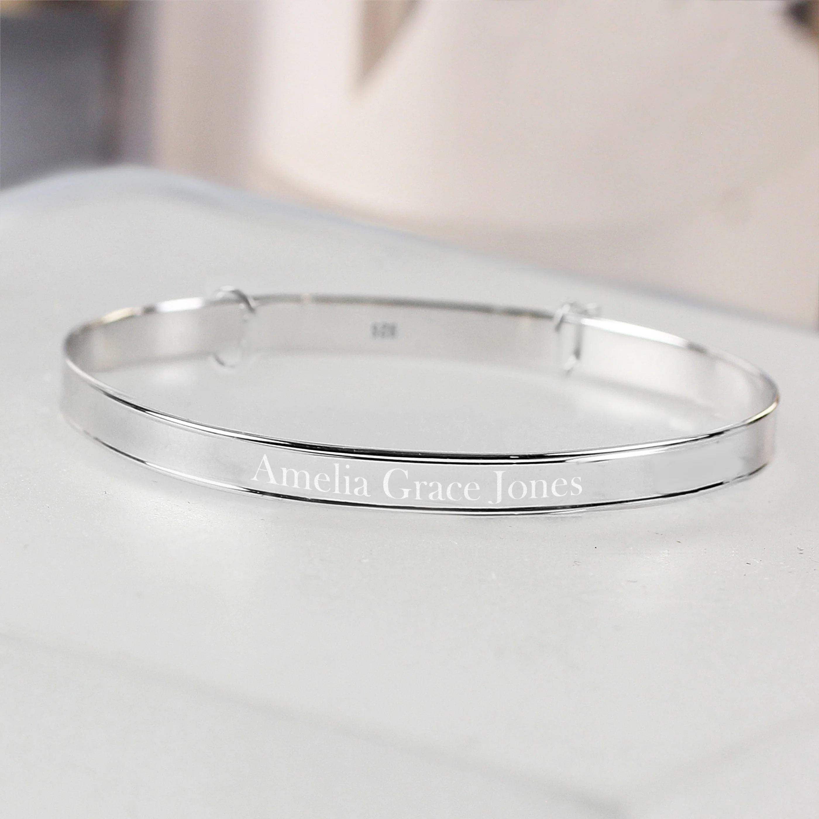 Personalised Sterling Silver Childs Expanding Diamante Star Bracelet - Image 3