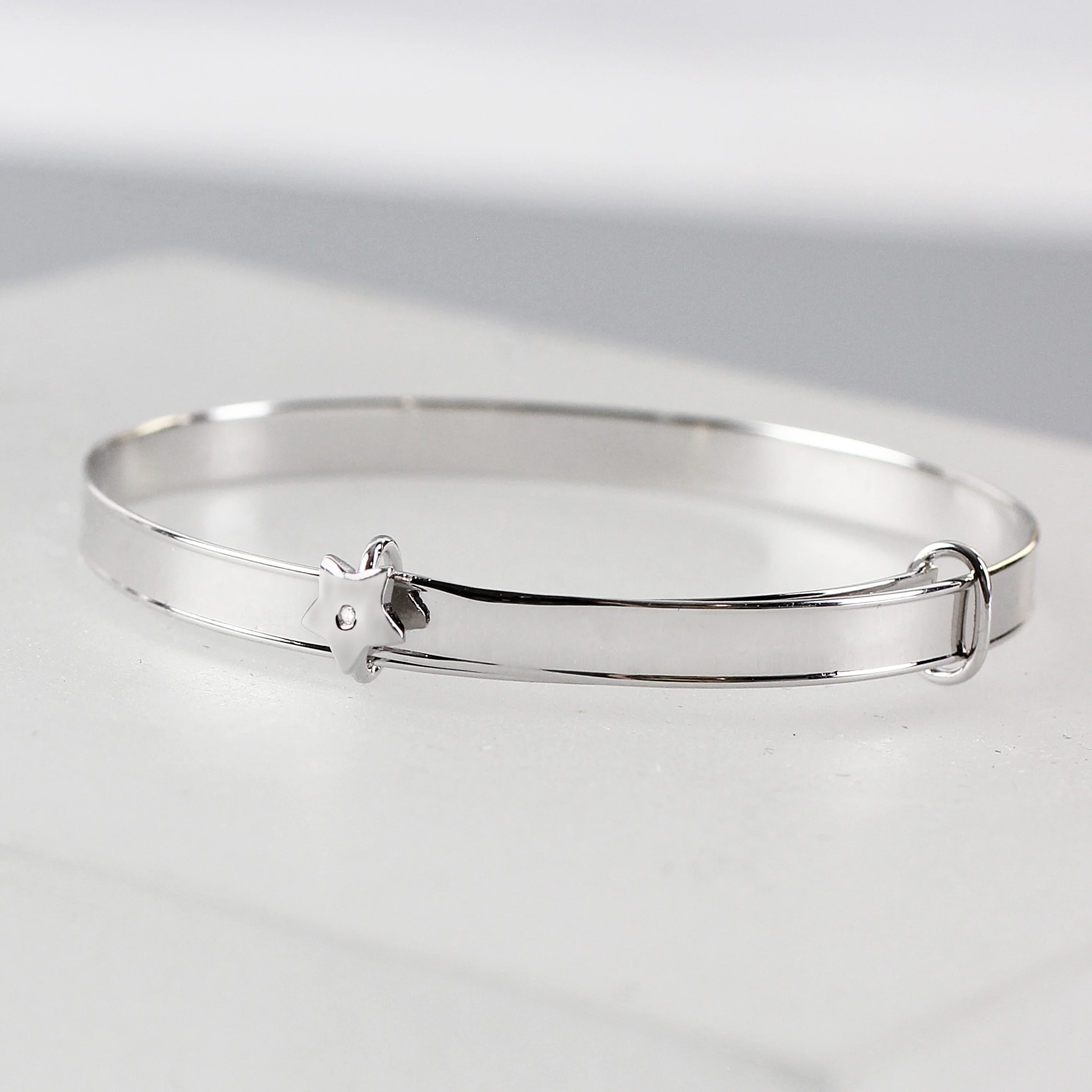 Personalised Sterling Silver Childs Expanding Diamante Star Bracelet - Image 5