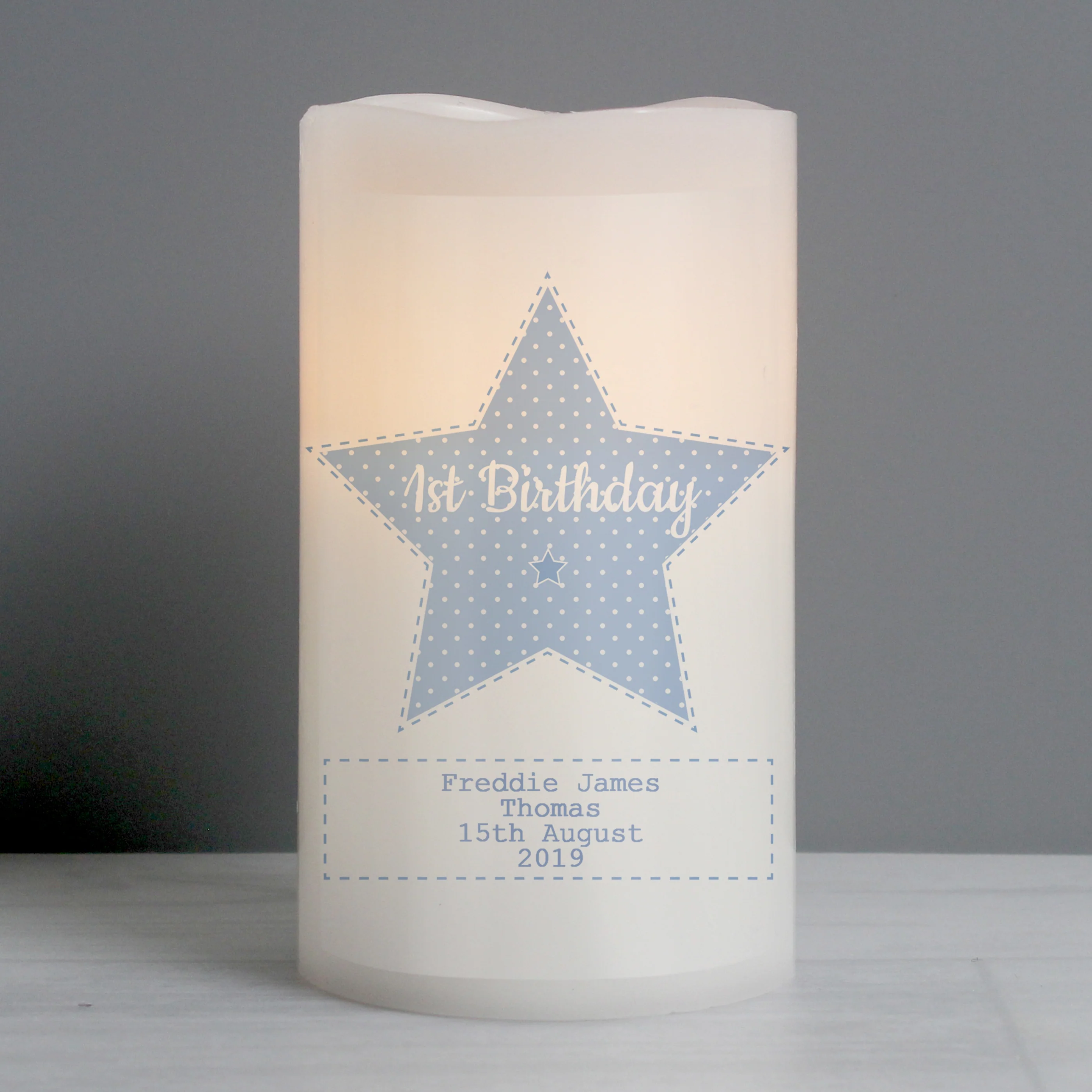 Personalised Stitch & Dot Baby Boy Nightlight LED Candle - Image 4