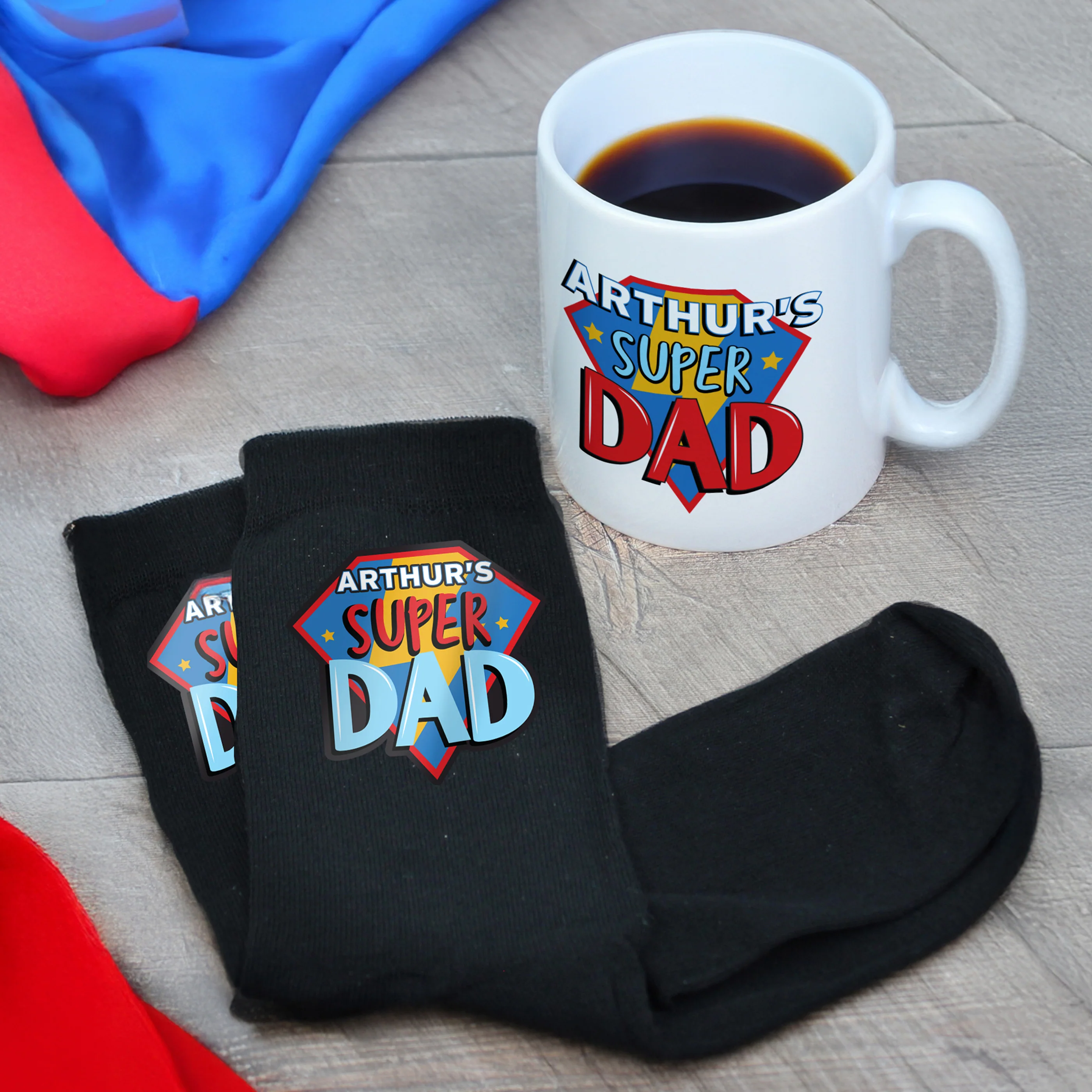 Personalised Super Dad Mug & Socks Set - Image 3