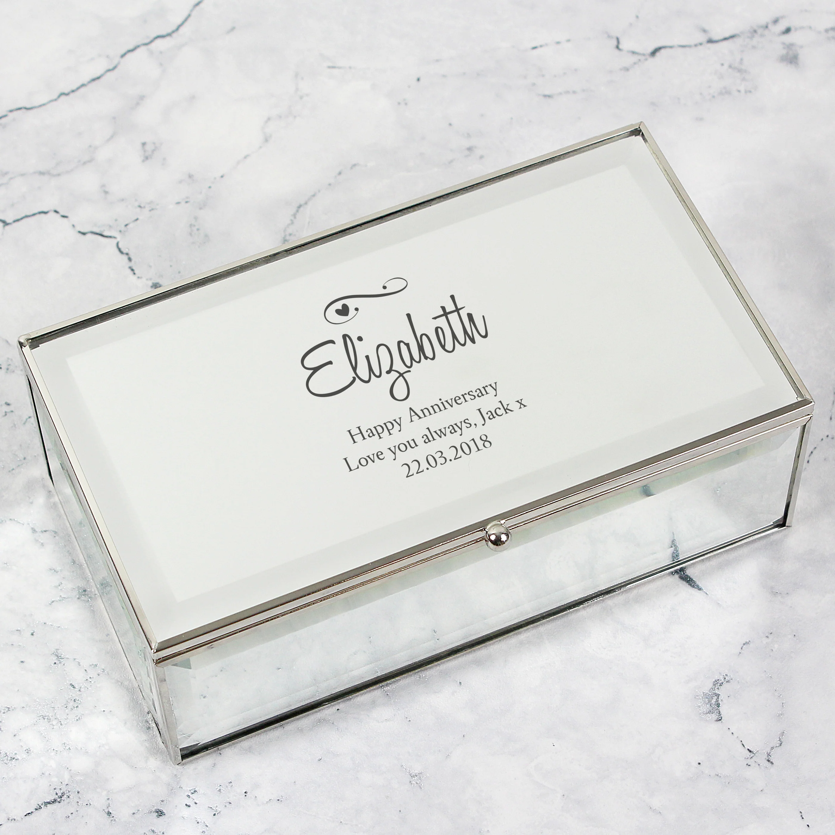 Personalised Swirls & Hearts Mirrored Jewellery Box - Image 9