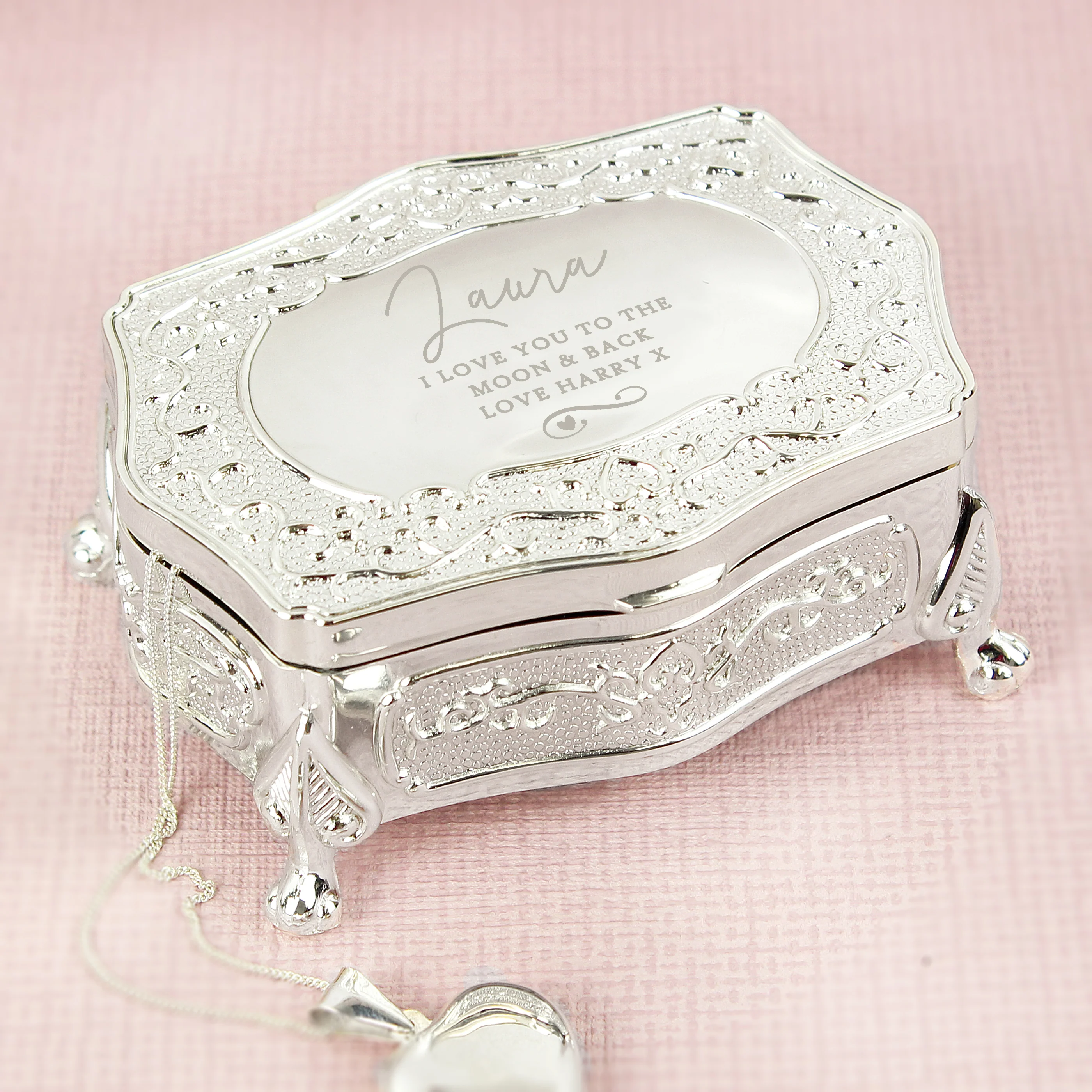 Personalised Swirls & Hearts Small Antique Trinket Box - Image 2