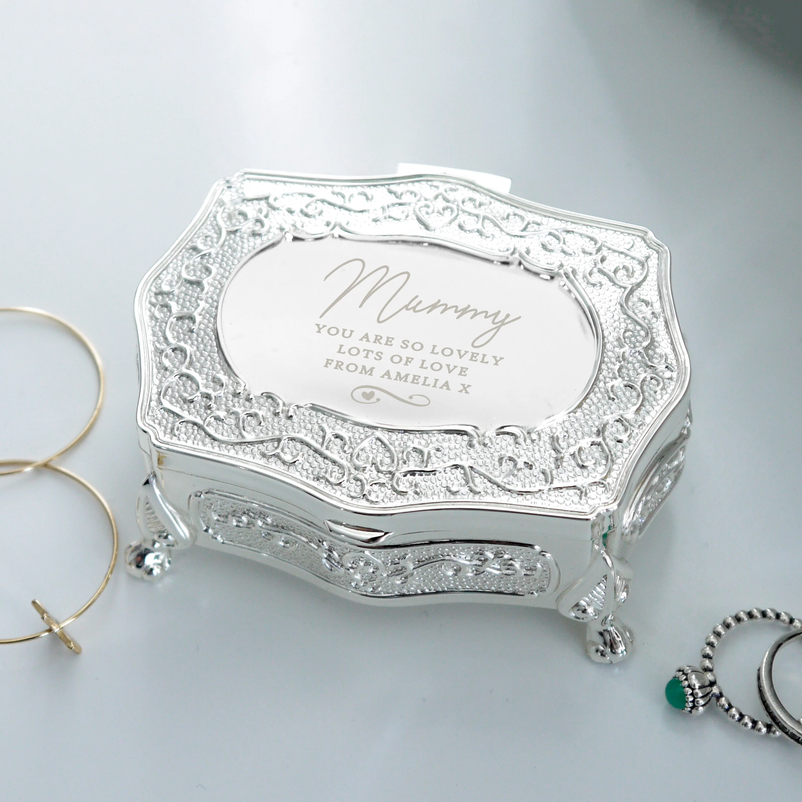 Personalised Swirls & Hearts Small Antique Trinket Box - Image 3