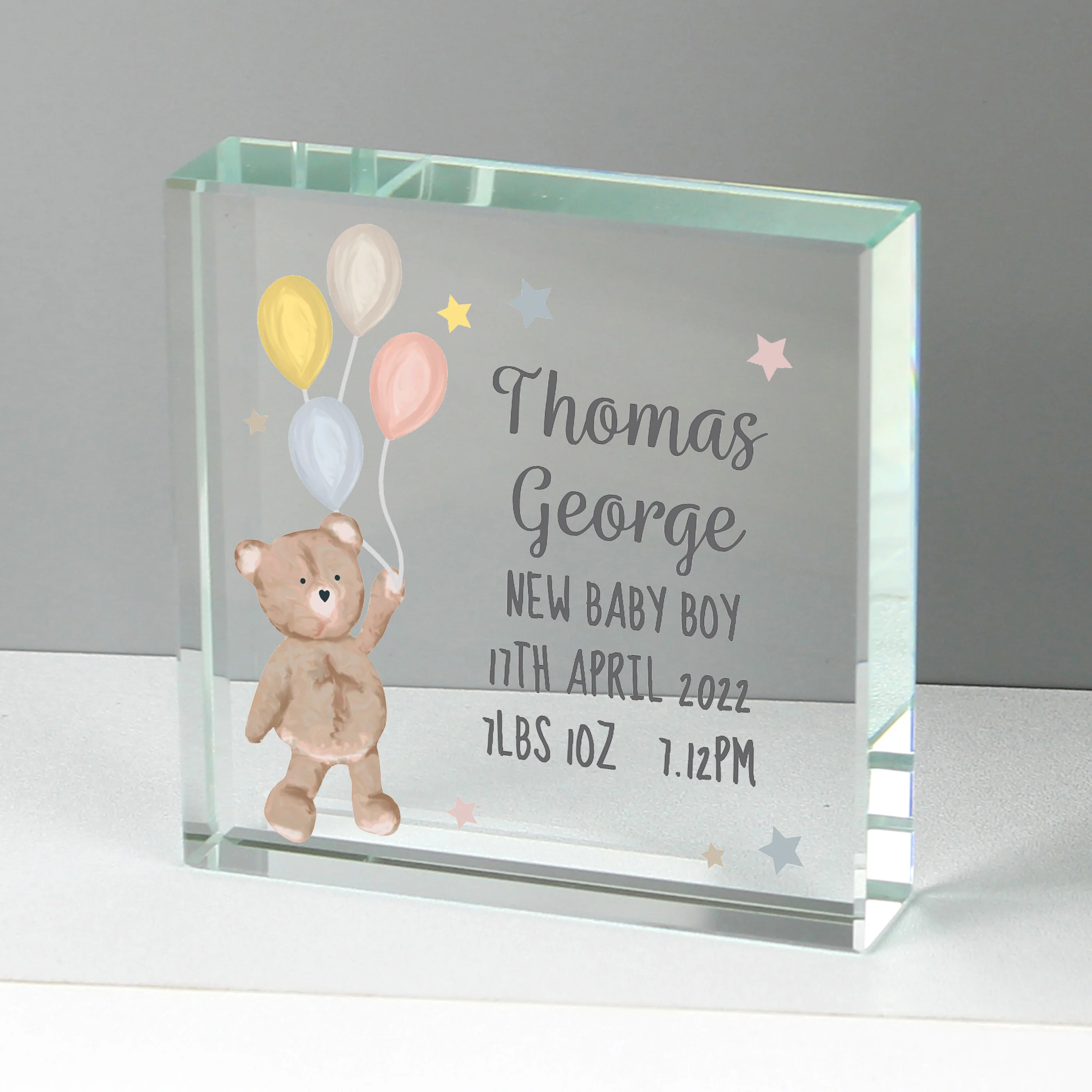 Personalised Teddy & Balloons Crystal Token - Image 3