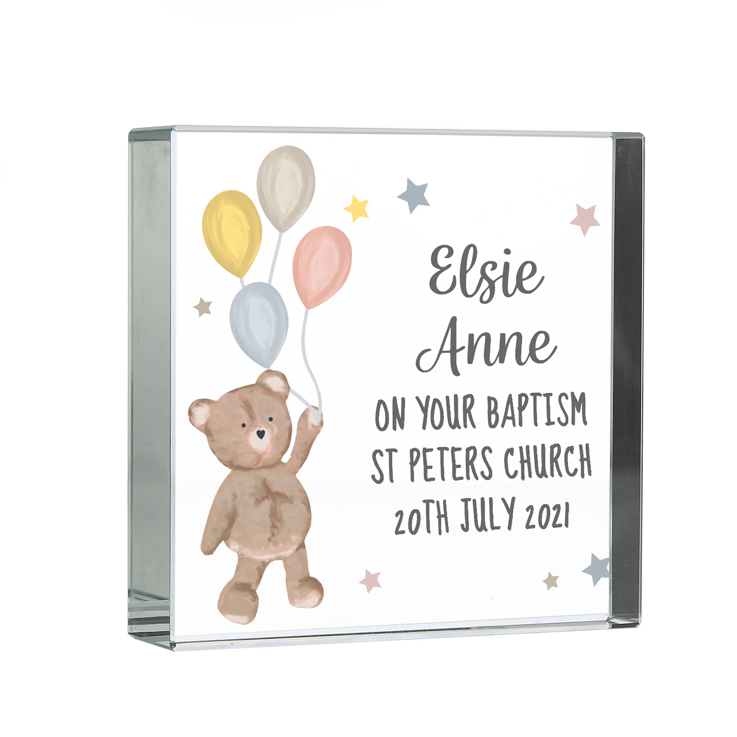 Personalised Teddy & Balloons Crystal Token - Image 4