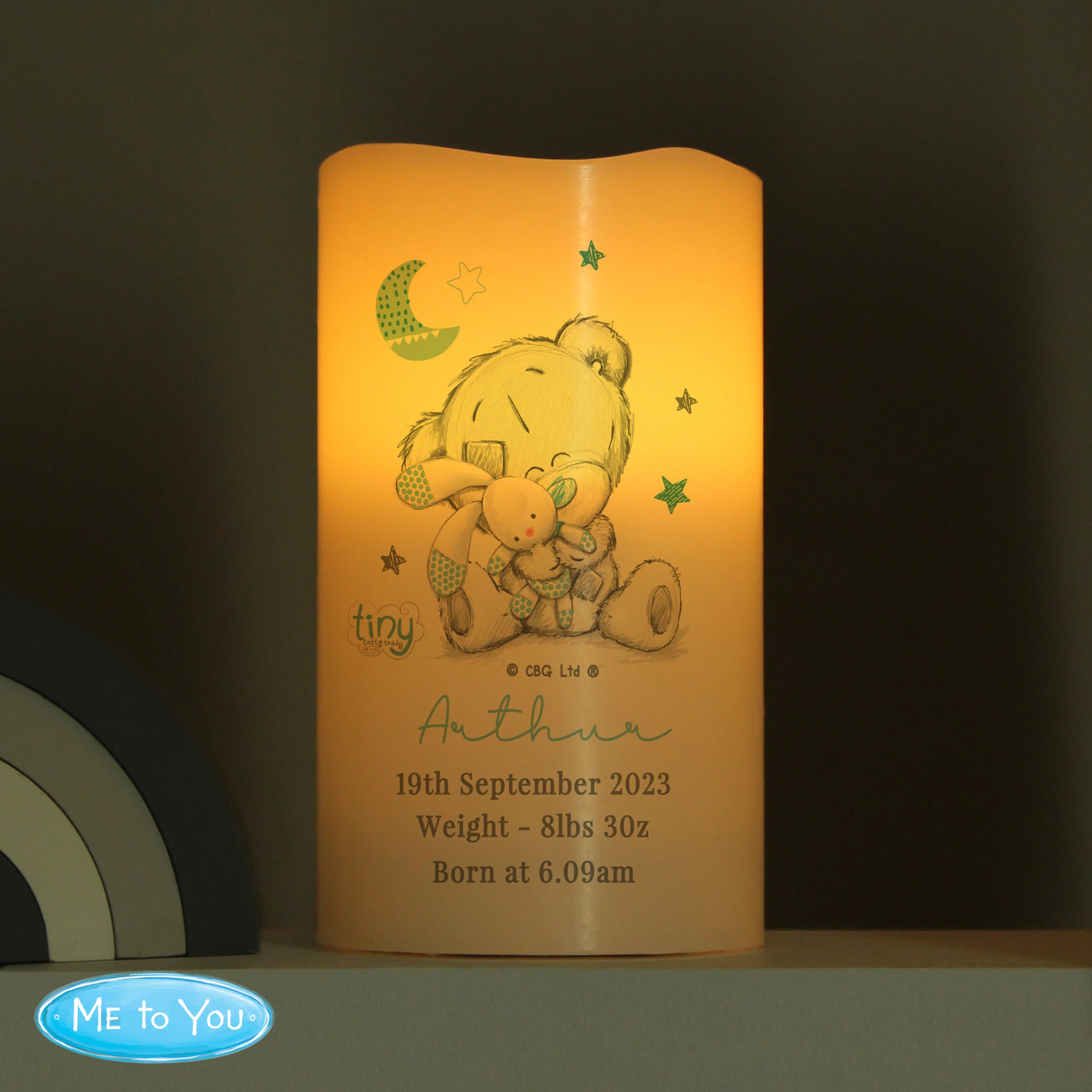 Personalised Tiny Tatty Teddy Blue Nightlight LED Candle - Image 3