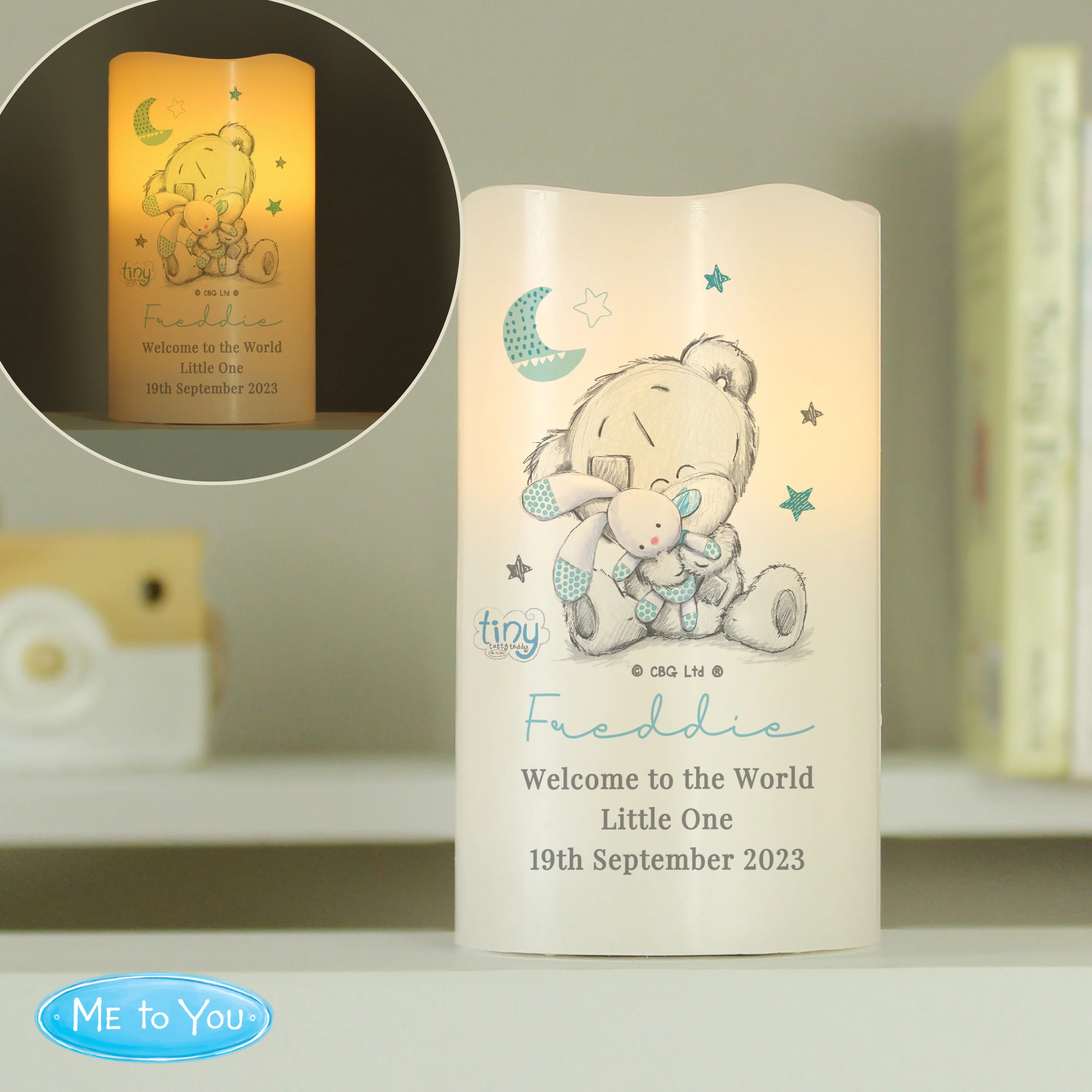 Personalised Tiny Tatty Teddy Blue Nightlight LED Candle - Image 4