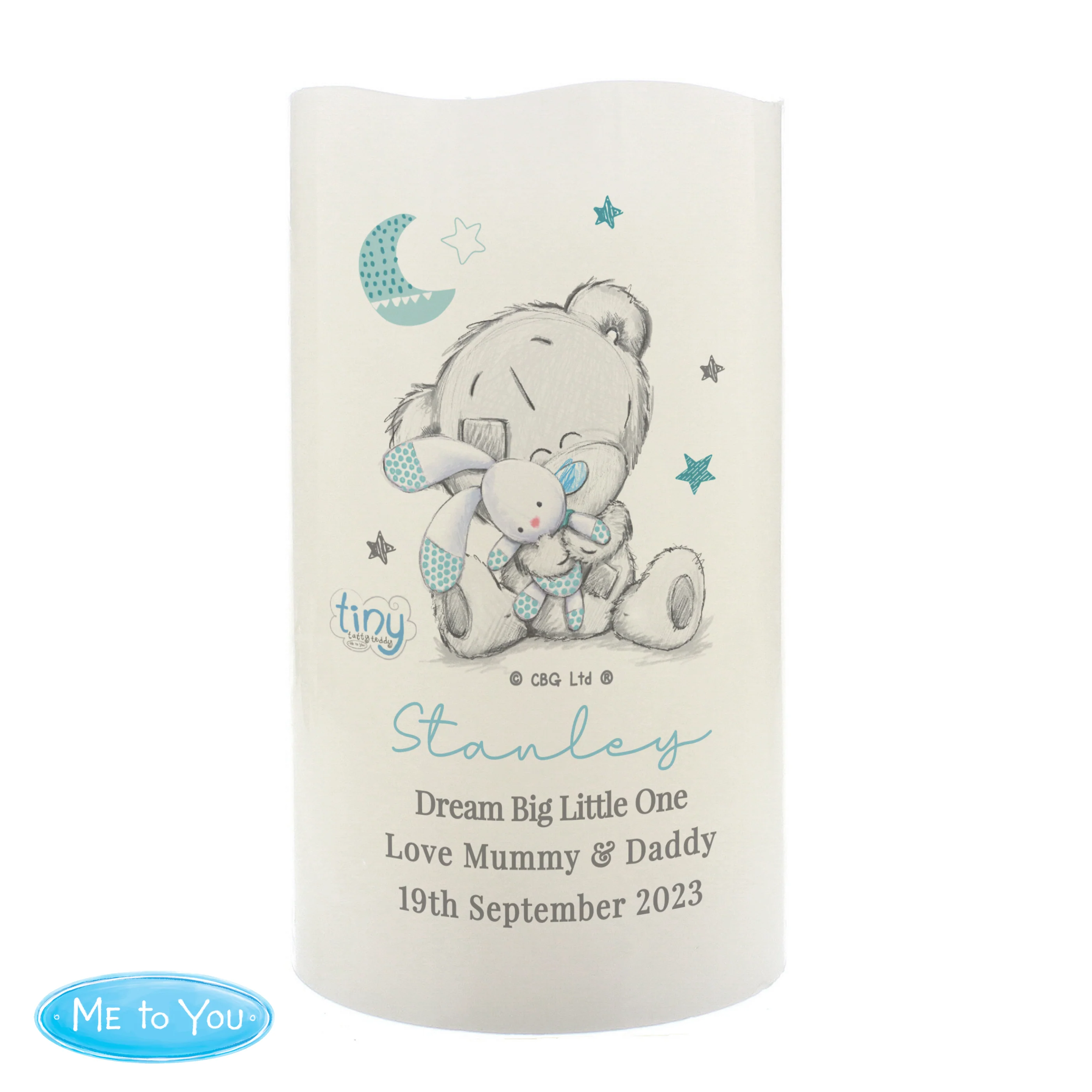 Personalised Tiny Tatty Teddy Blue Nightlight LED Candle - Image 5