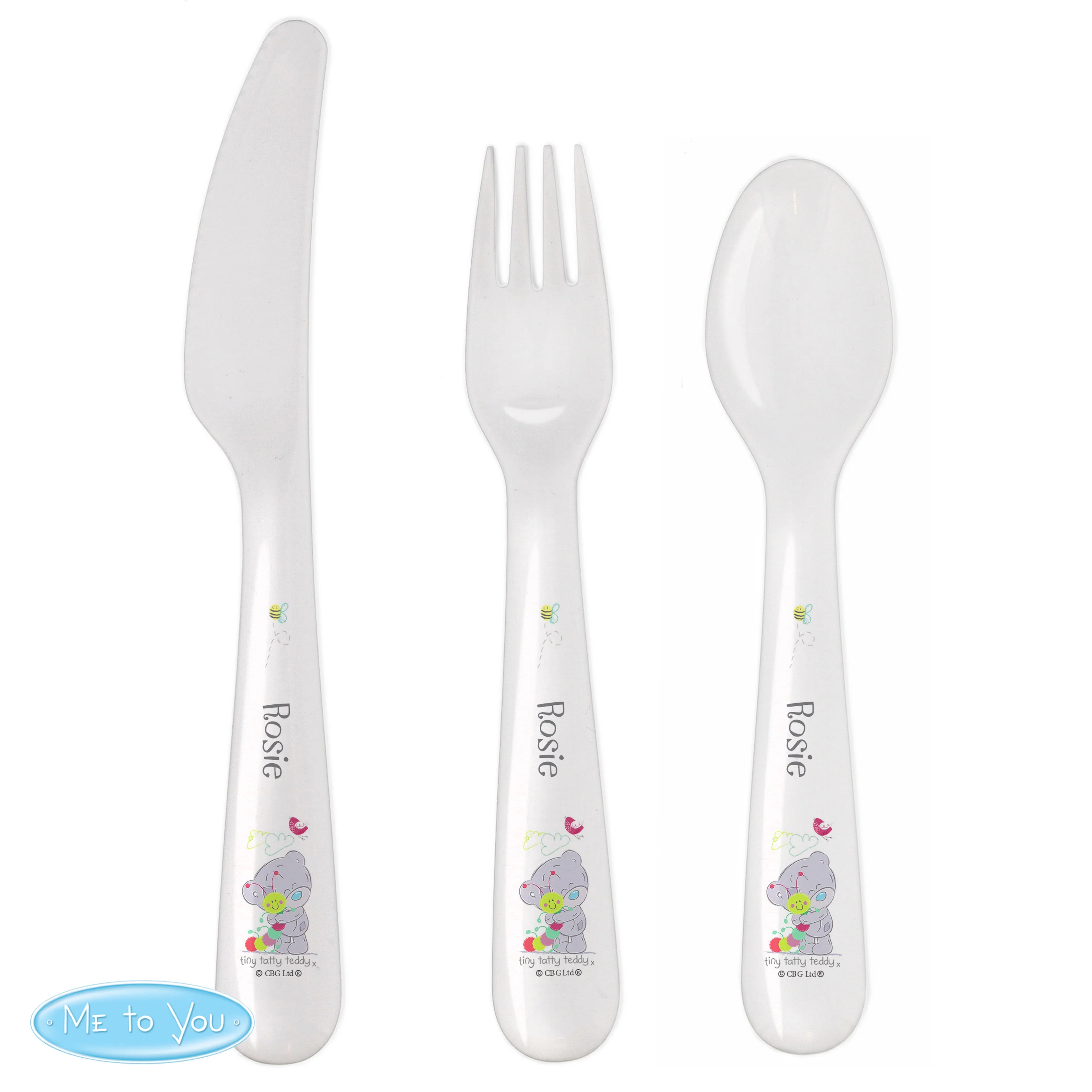 Personalised Tiny Tatty Teddy Cuddle Bug 3 Piece Plastic Cutlery Set - Image 4
