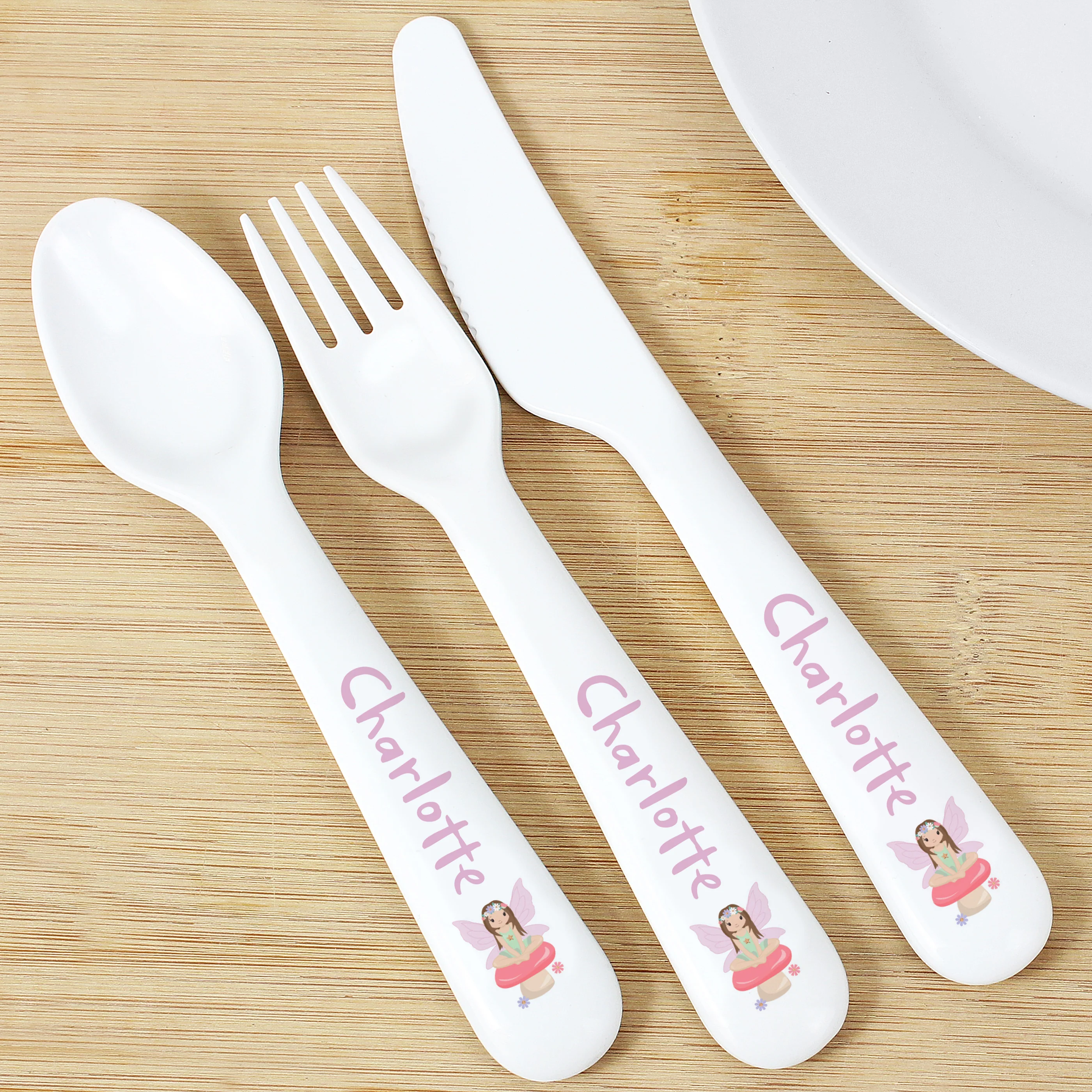 Personalised Toadstool Fairy Plastic Cutlery - Image 2